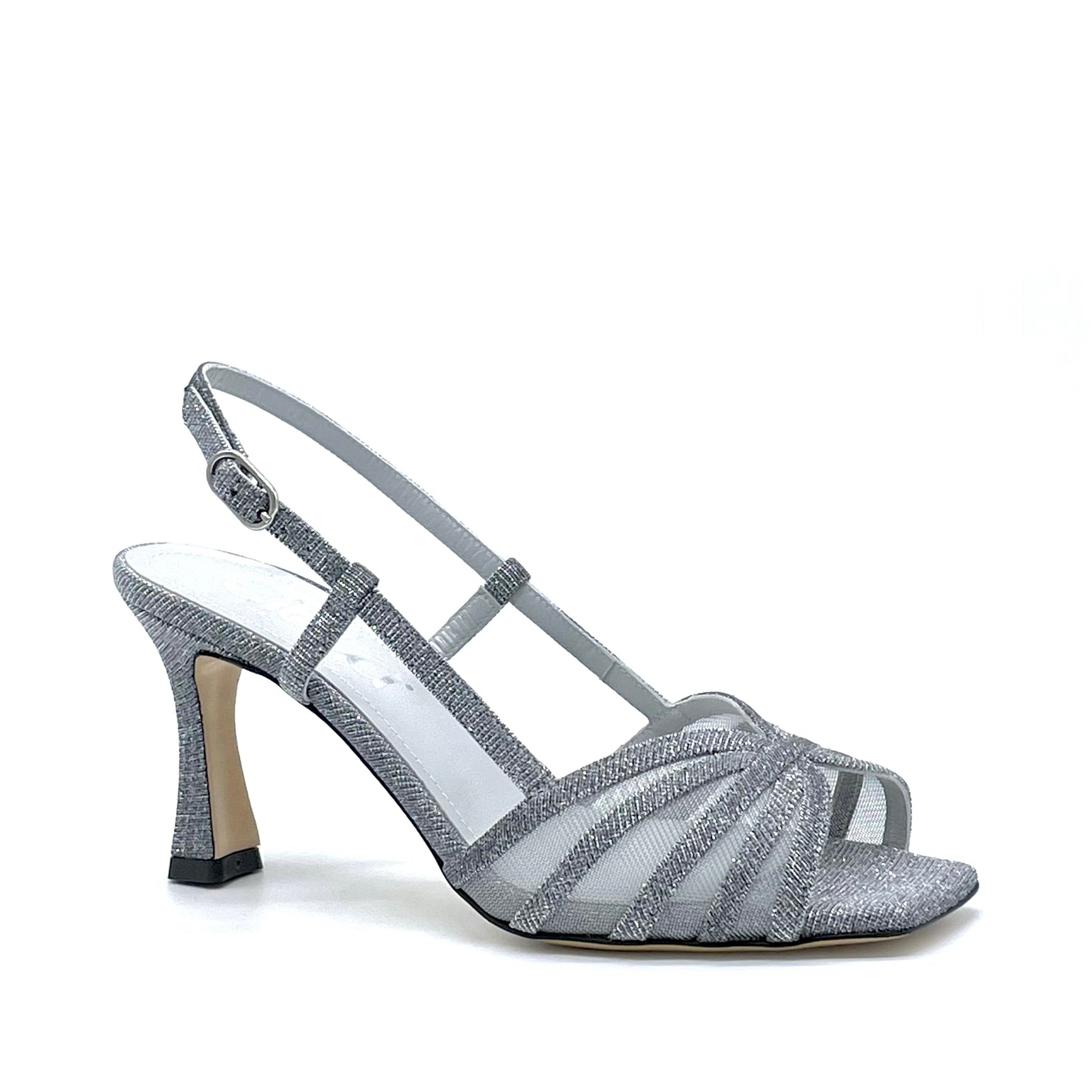 Sandalo in tessuto laminato acciaio e inserti in rete – Cod. 14110