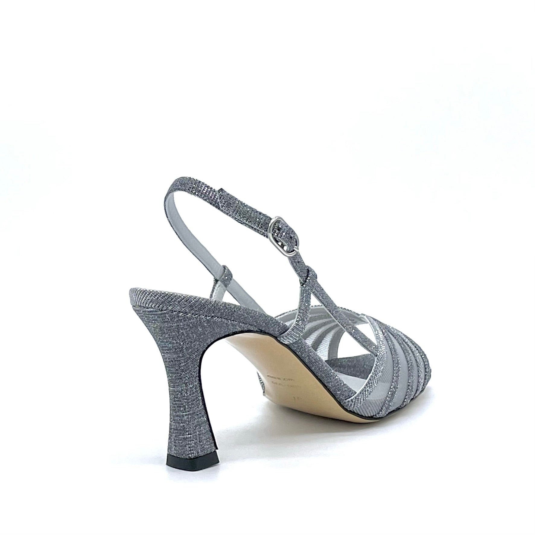 Sandalo in tessuto laminato acciaio e inserti in rete – Cod. 14110