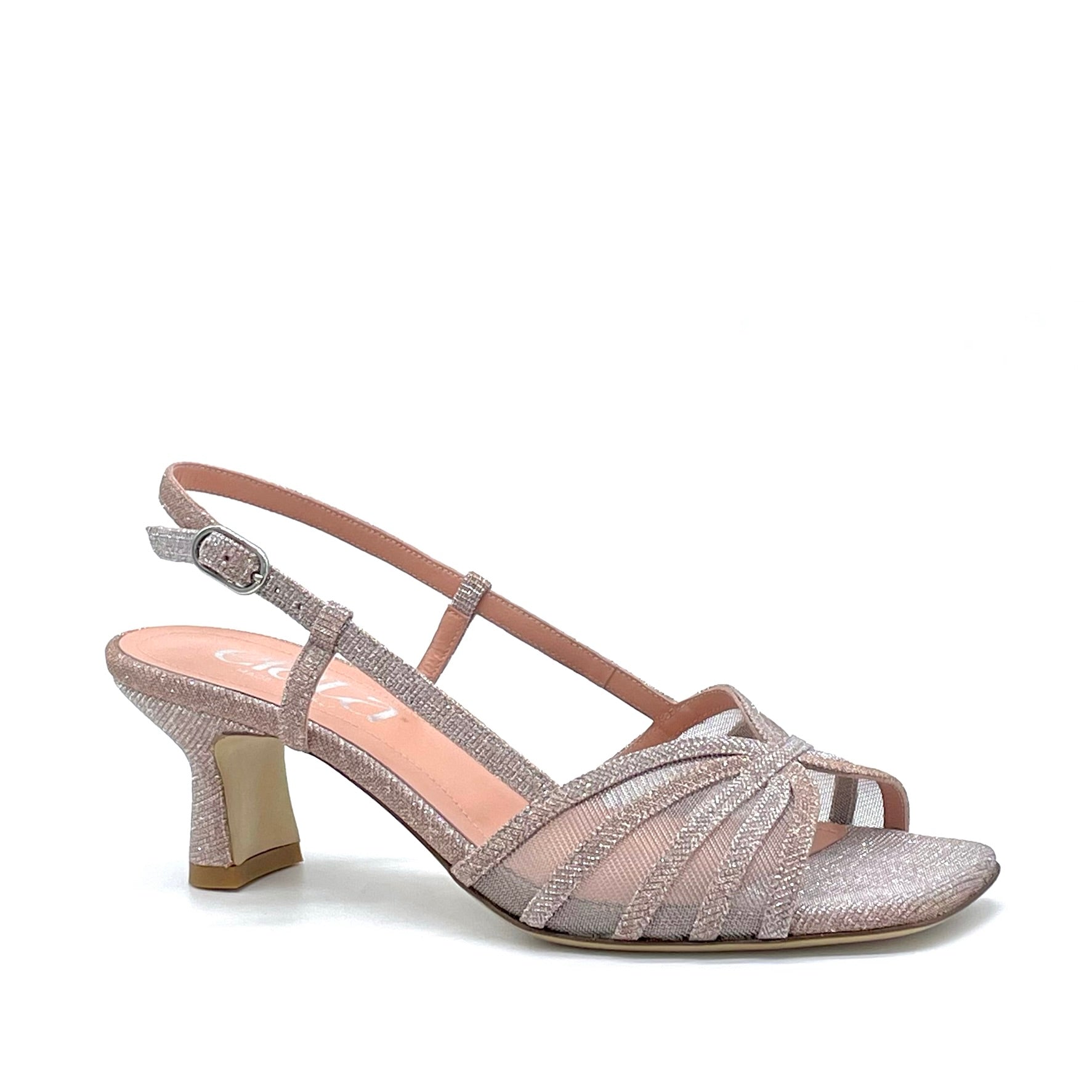 Sandalo in tessuto laminato rosa e inserti in rete – Cod. 14124