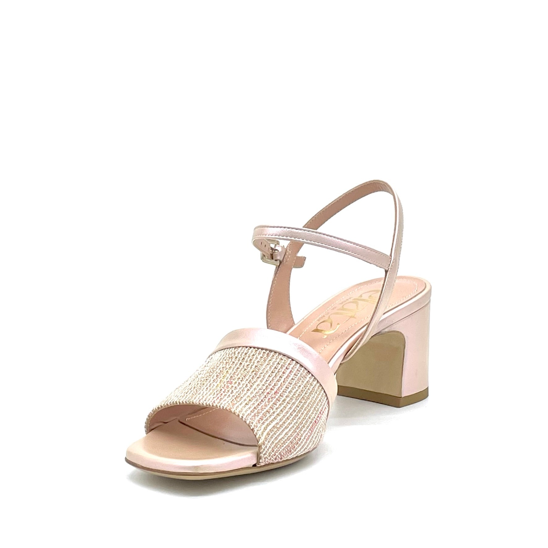 Sandalo in pelle cangiante rosa e tessuto multicolor – Cod. 14126