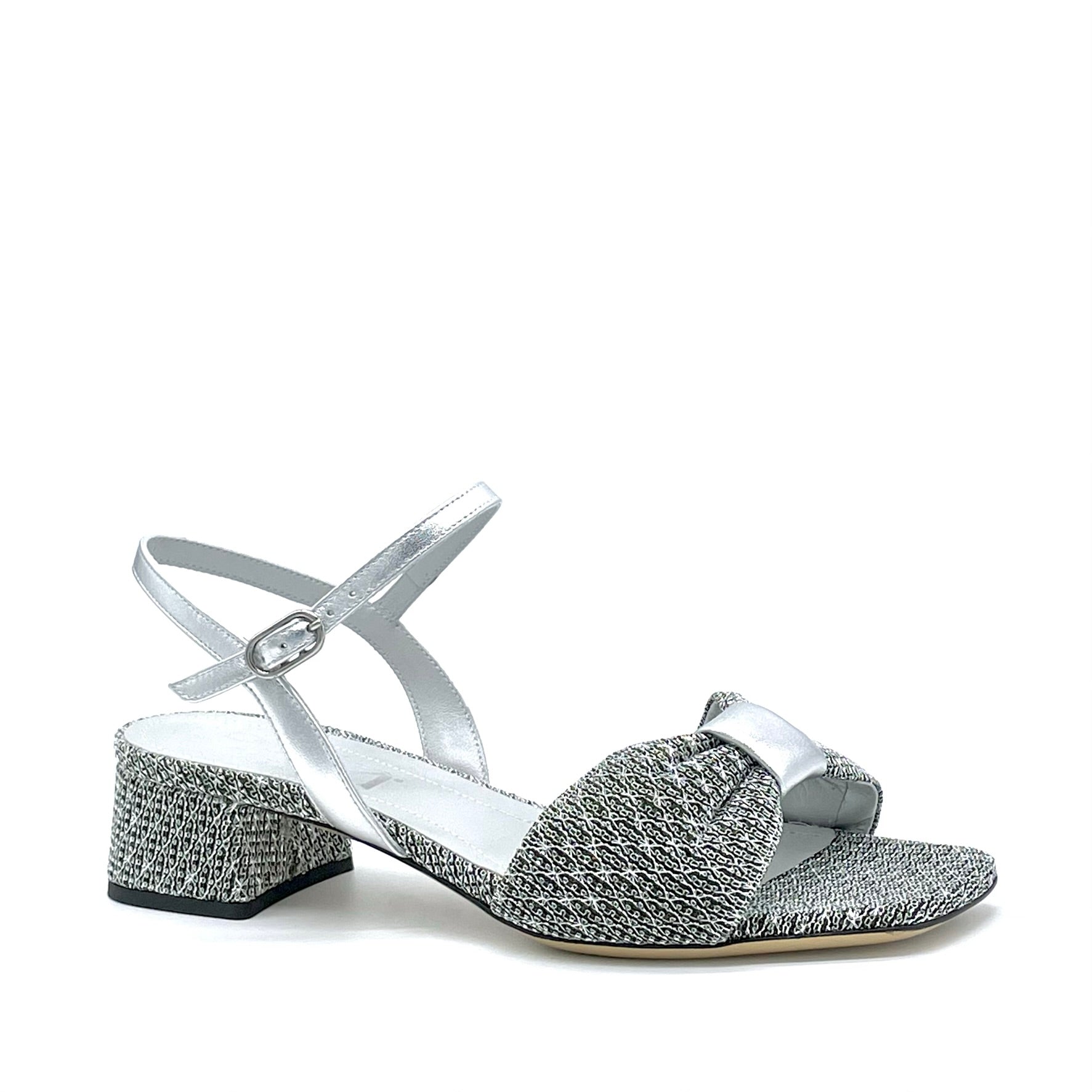 Silver laminate fabric and leather sandal – Cod. 14130