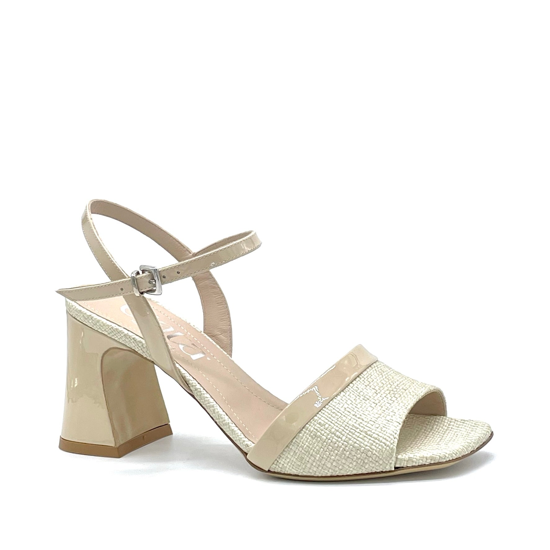 Sandalo in vernice e tessuto multicolor beige – Cod. 14180