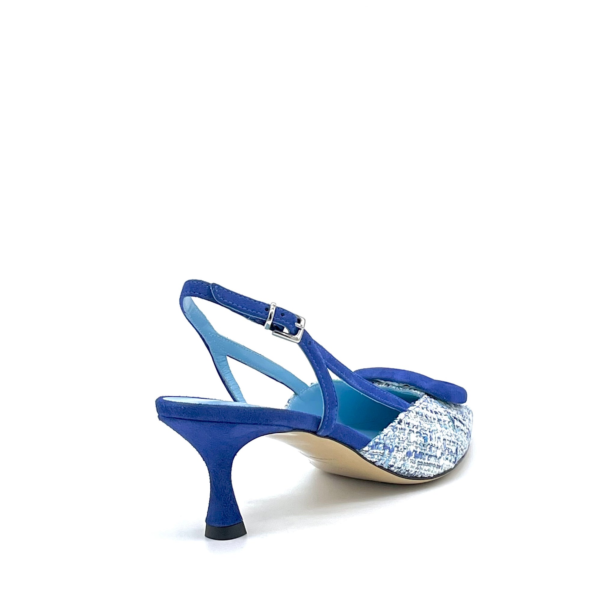 Ultramarine blue suede and tweed fabric slingback – Cod. 54518-2