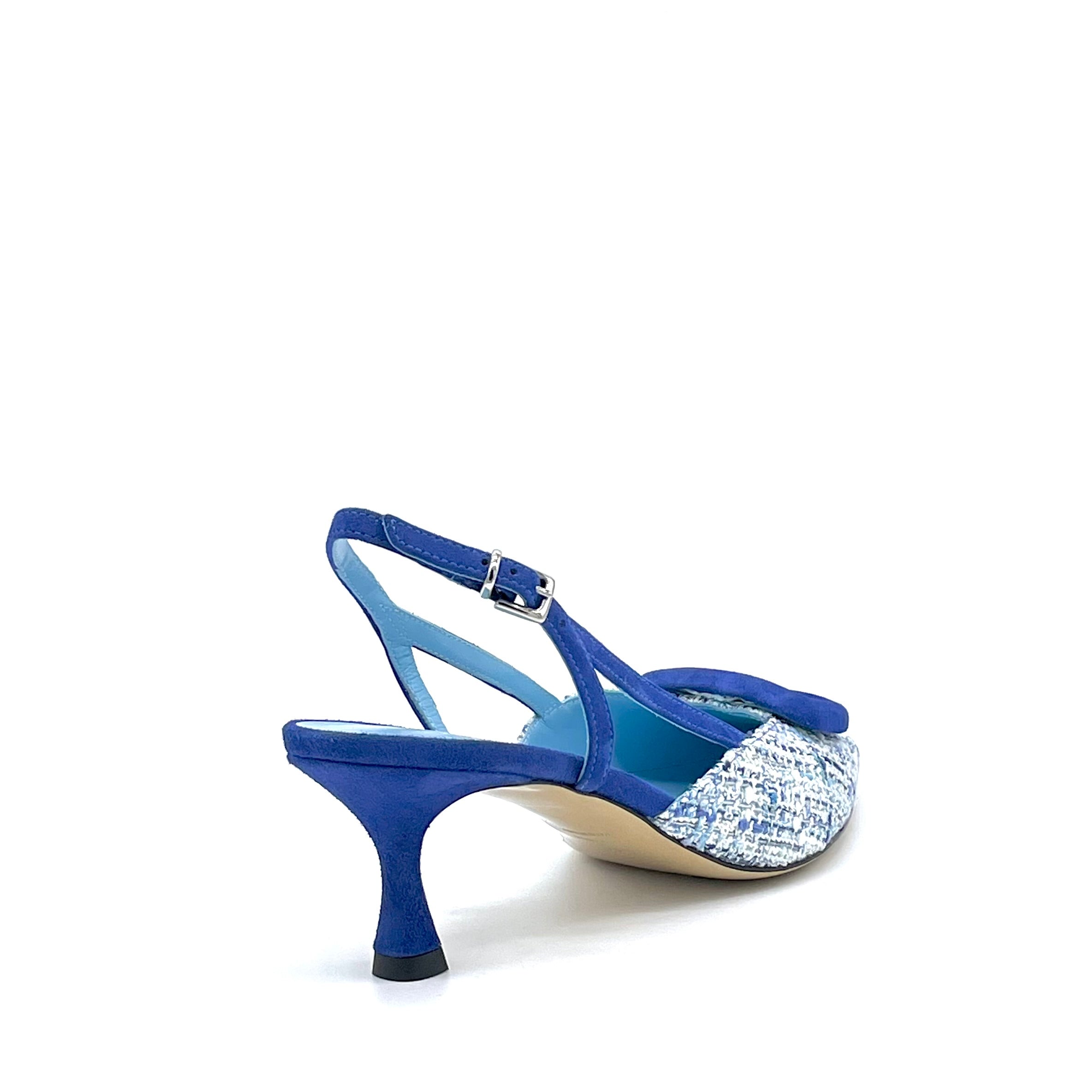 Ultramarine blue suede and tweed fabric slingback – Cod. 54518-2