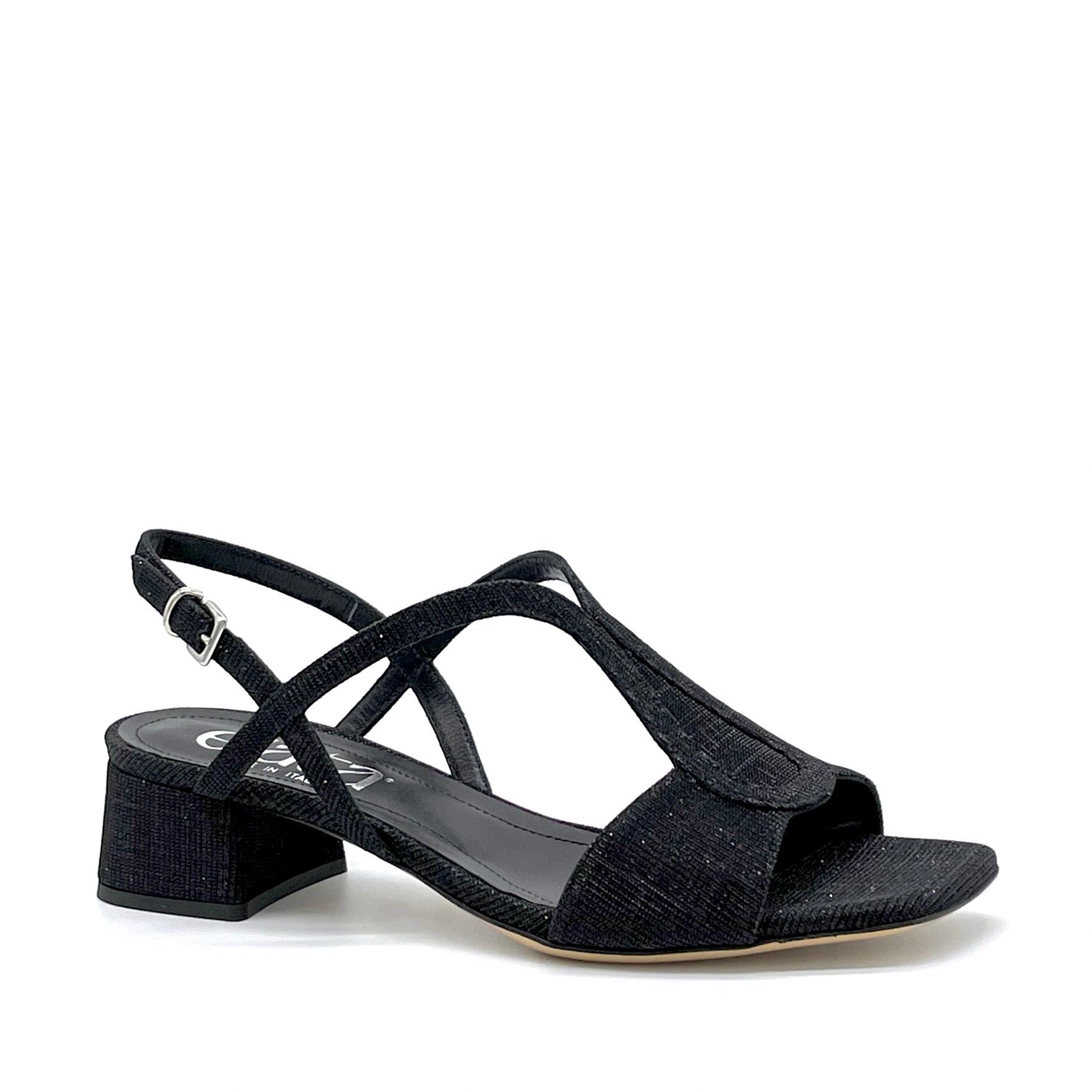 Sandalo in tessuto laminato nero – Cod. 14129-1