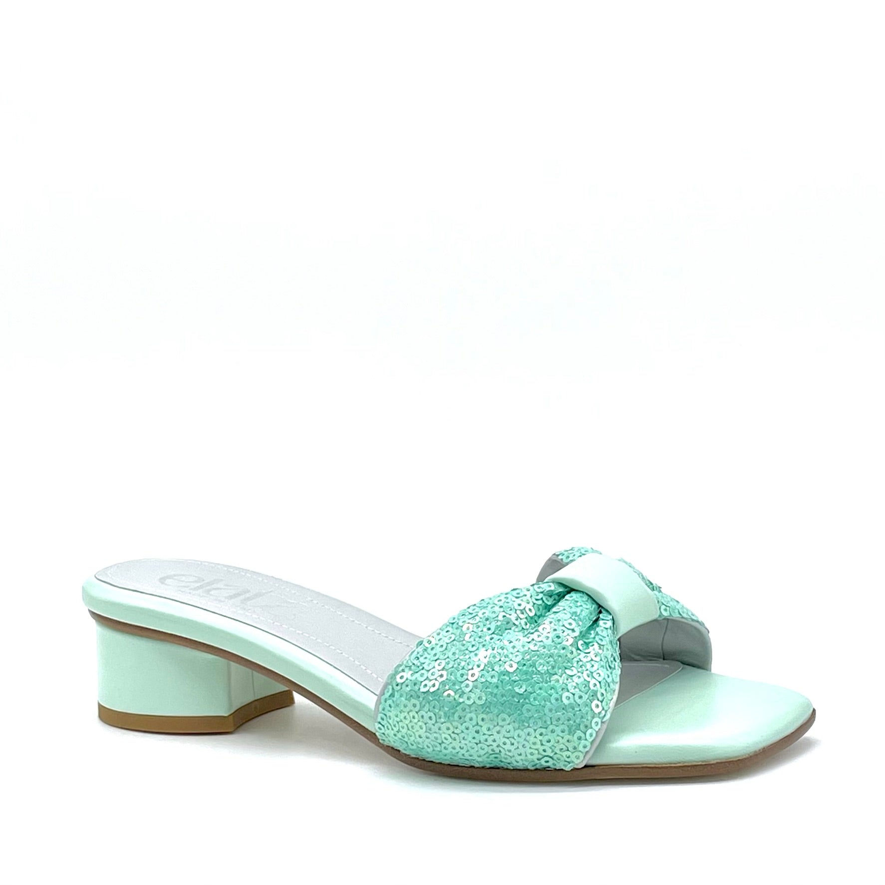 Green leather and paillettes fabric mule with soft insole cod 14188