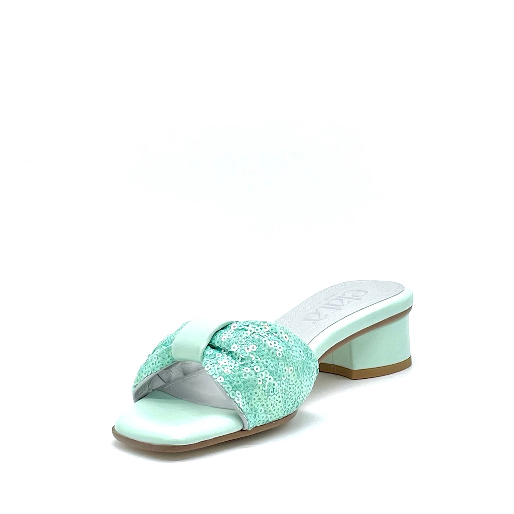 Green leather and paillettes fabric mule with soft insole cod 14188