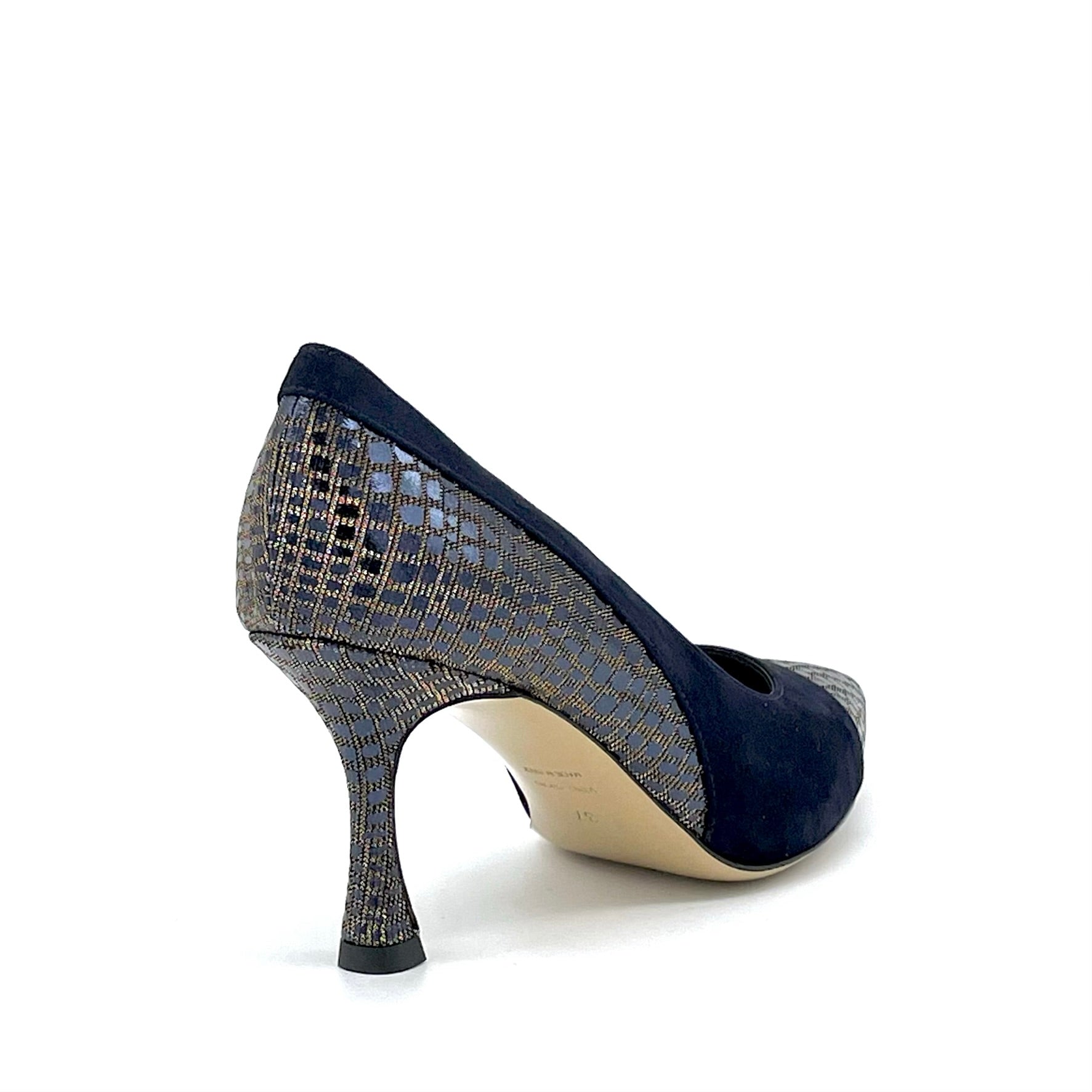 Blue suede and printed iridescent leather fabric pump - Cod. 54502