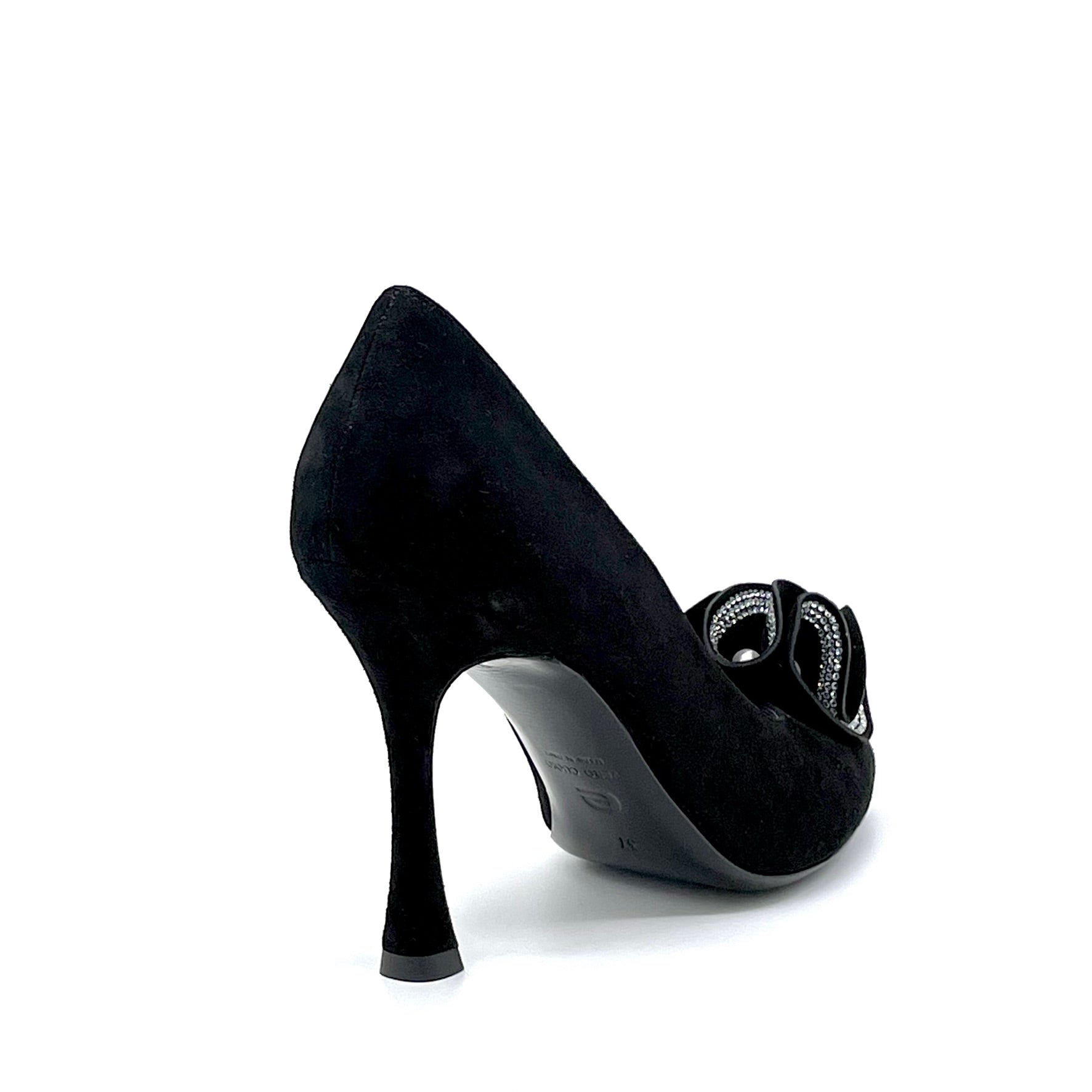 Décolleté in camoscio nero e accessorio floreale con strass e perla - Cod. 54505