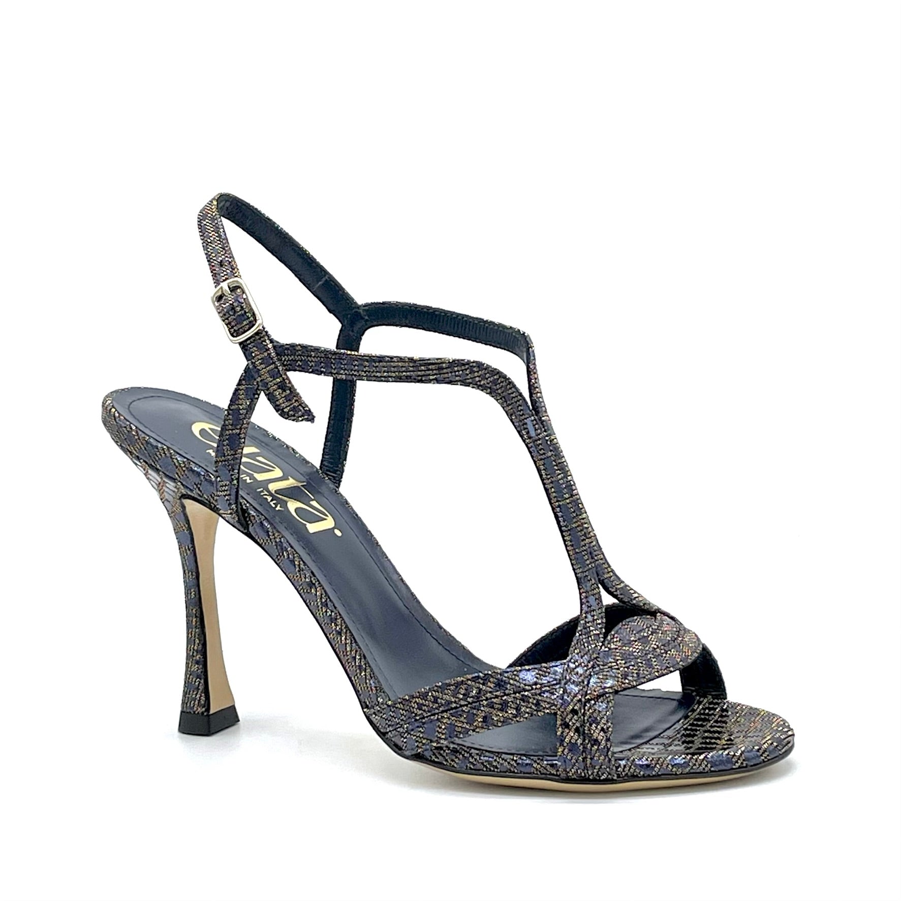 Sandalo in tessuto stampato cangiante blu - Cod. 54507