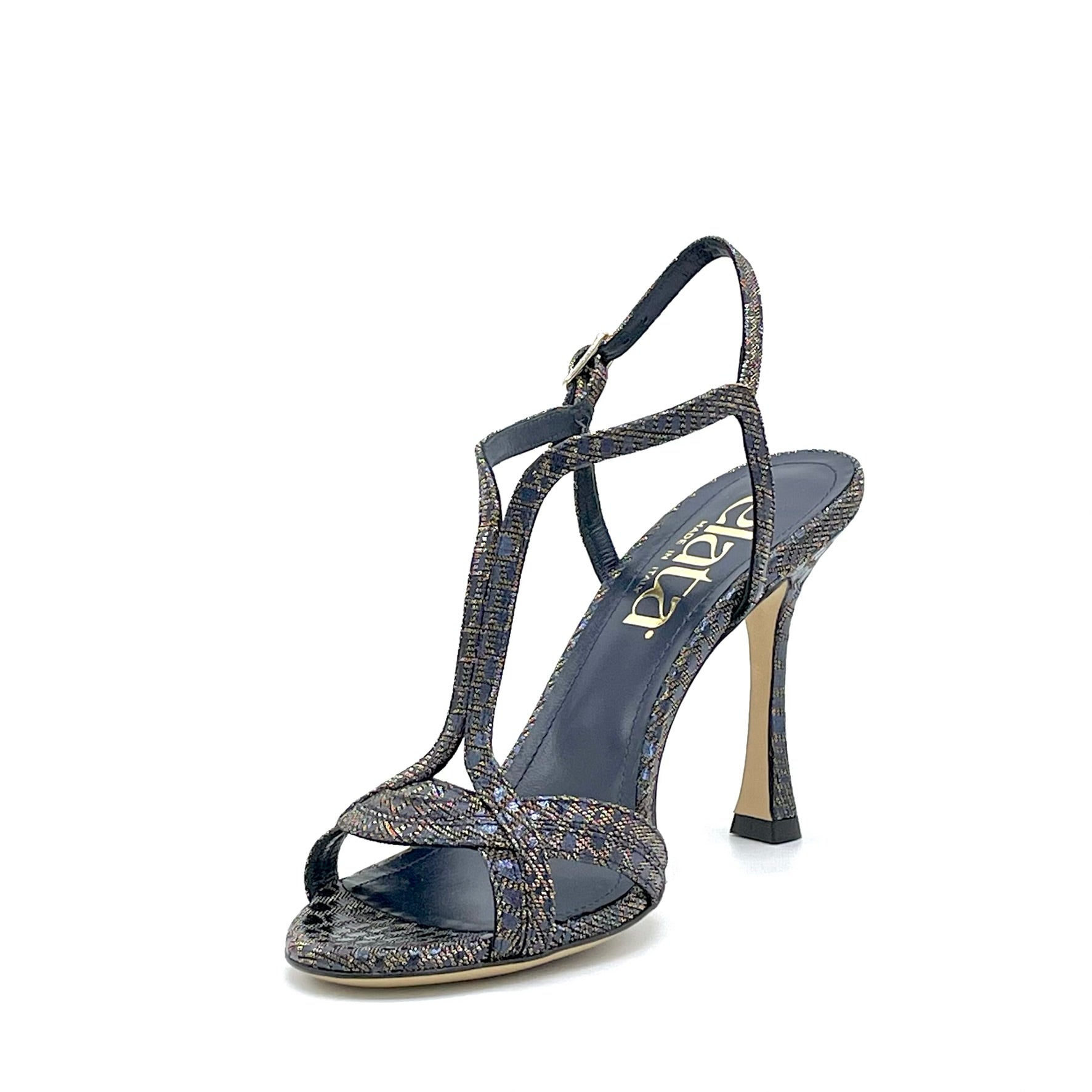 Sandalo in tessuto stampato cangiante blu - Cod. 54507