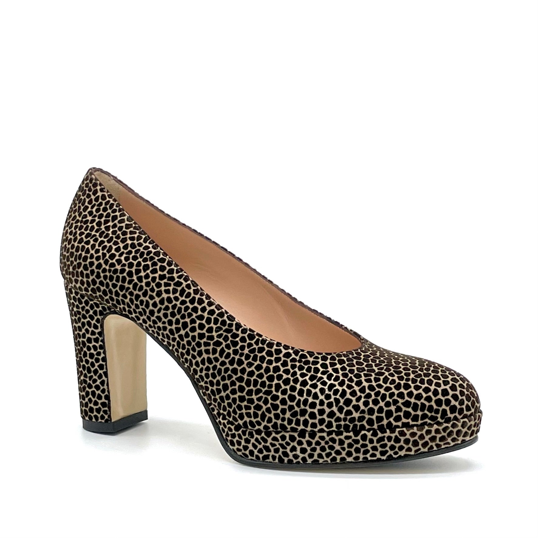 Décolleté in camoscio stampato beige e marrone con plateau - Cod. 54509