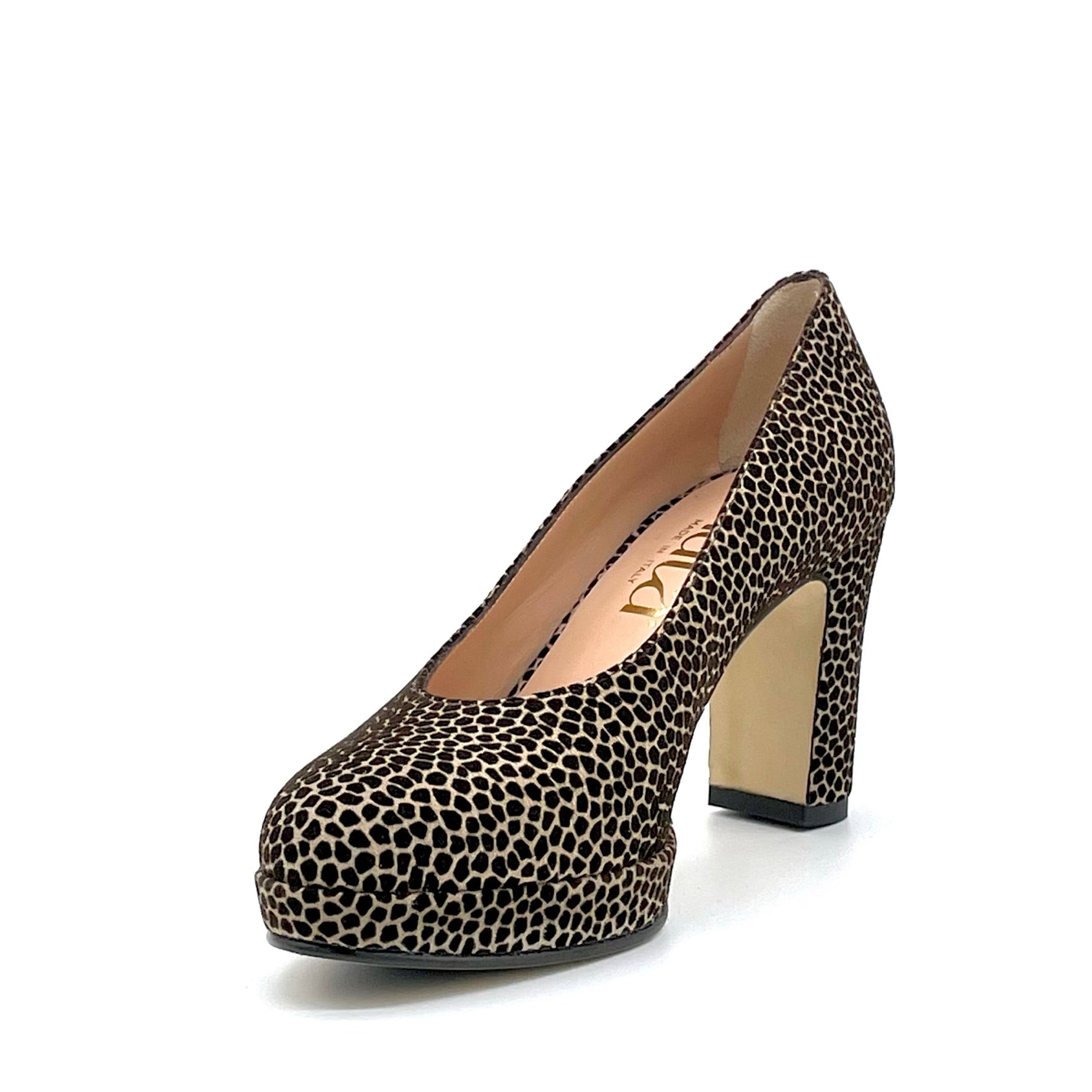 Printed beige and brown suede pump with platform - Cod. 54509