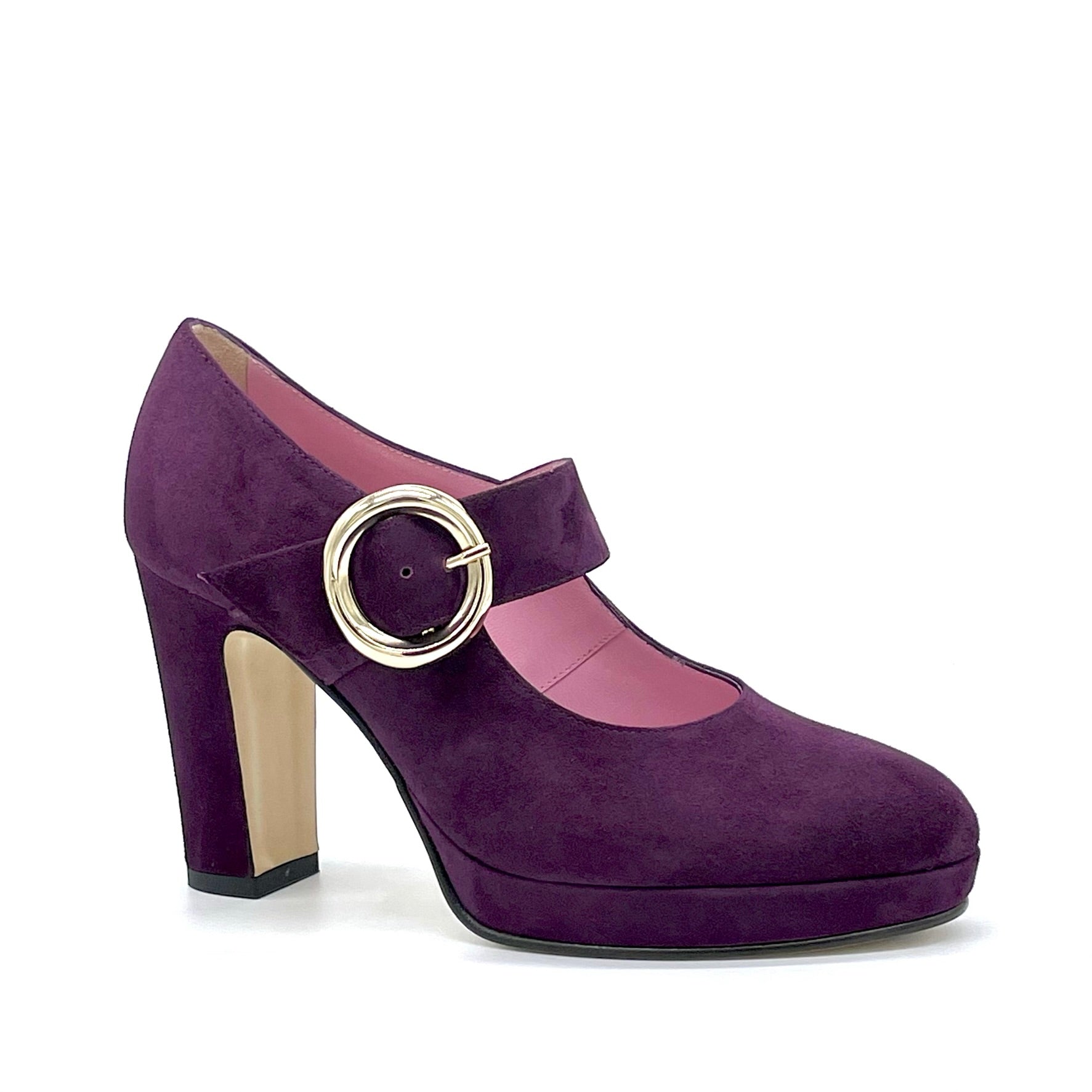 Mary Jane in camoscio viola e fibbia dorata con plateau - Cod. 54510