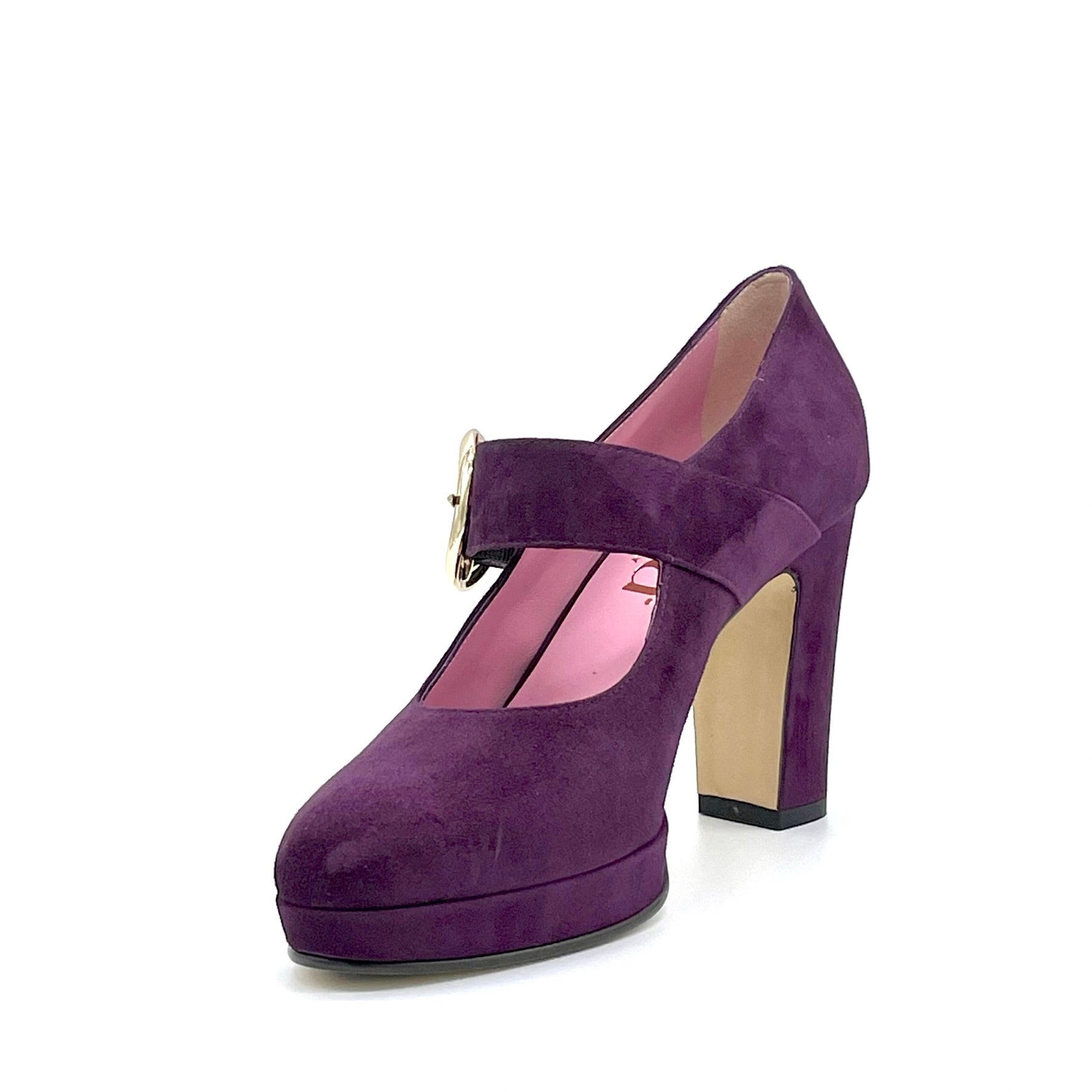 Purple suede mary Jane and golden buckle with platform - Cod. 54510