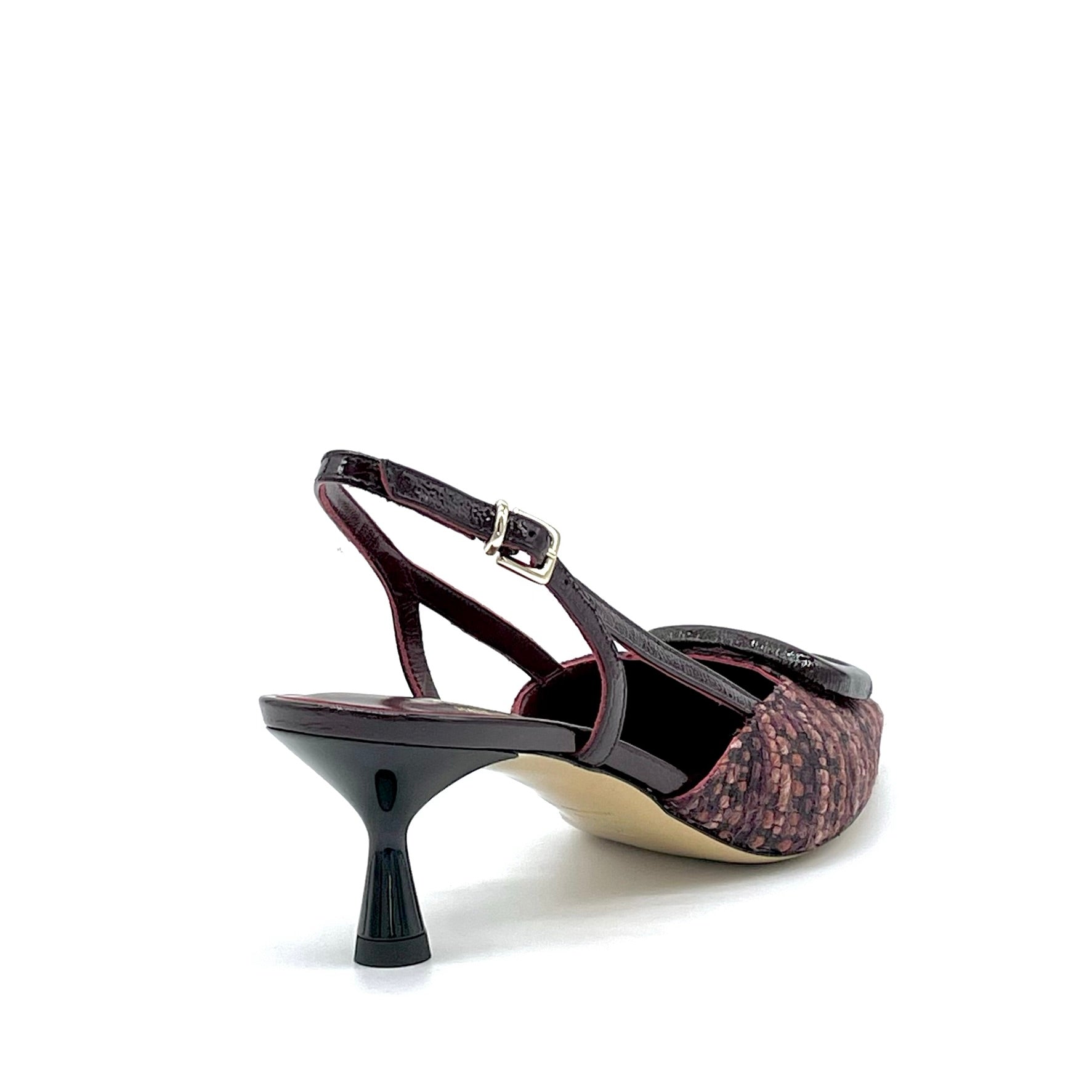 Slingback in tessuto tweed prugna e fibbia in vernice - Cod. 54518