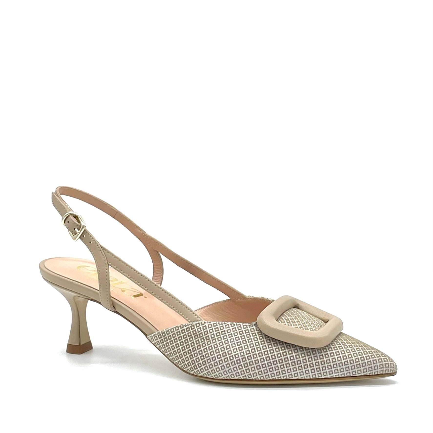 Slingback in camoscio stampato beige e panna e fibbia - Cod. 54519