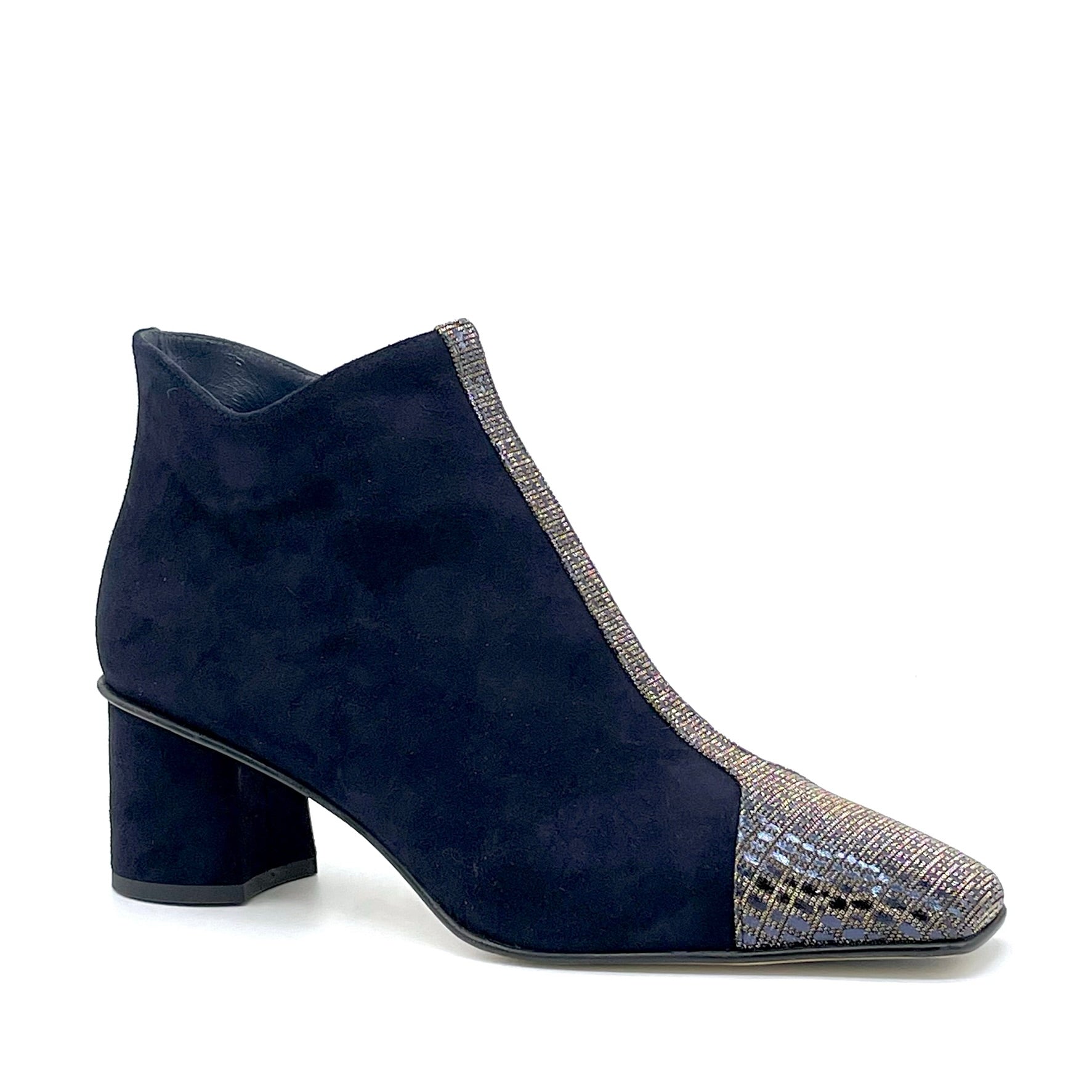 Stivaletto in camoscio blu e tessuto stampato cangiante - Cod. 54546