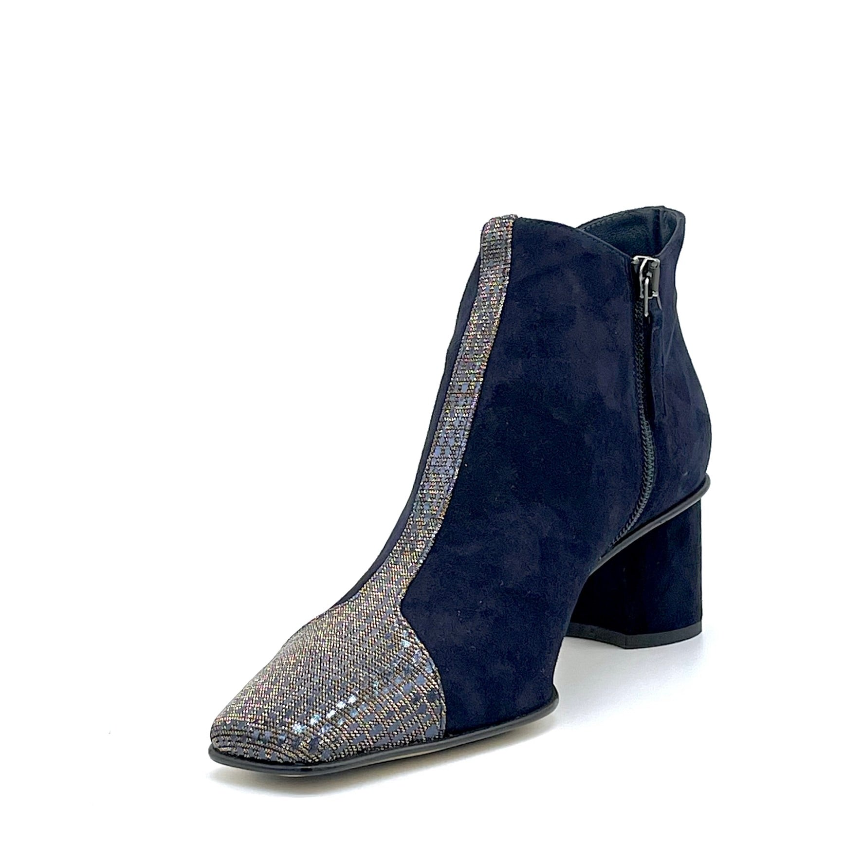 Stivaletto in camoscio blu e tessuto stampato cangiante - Cod. 54546