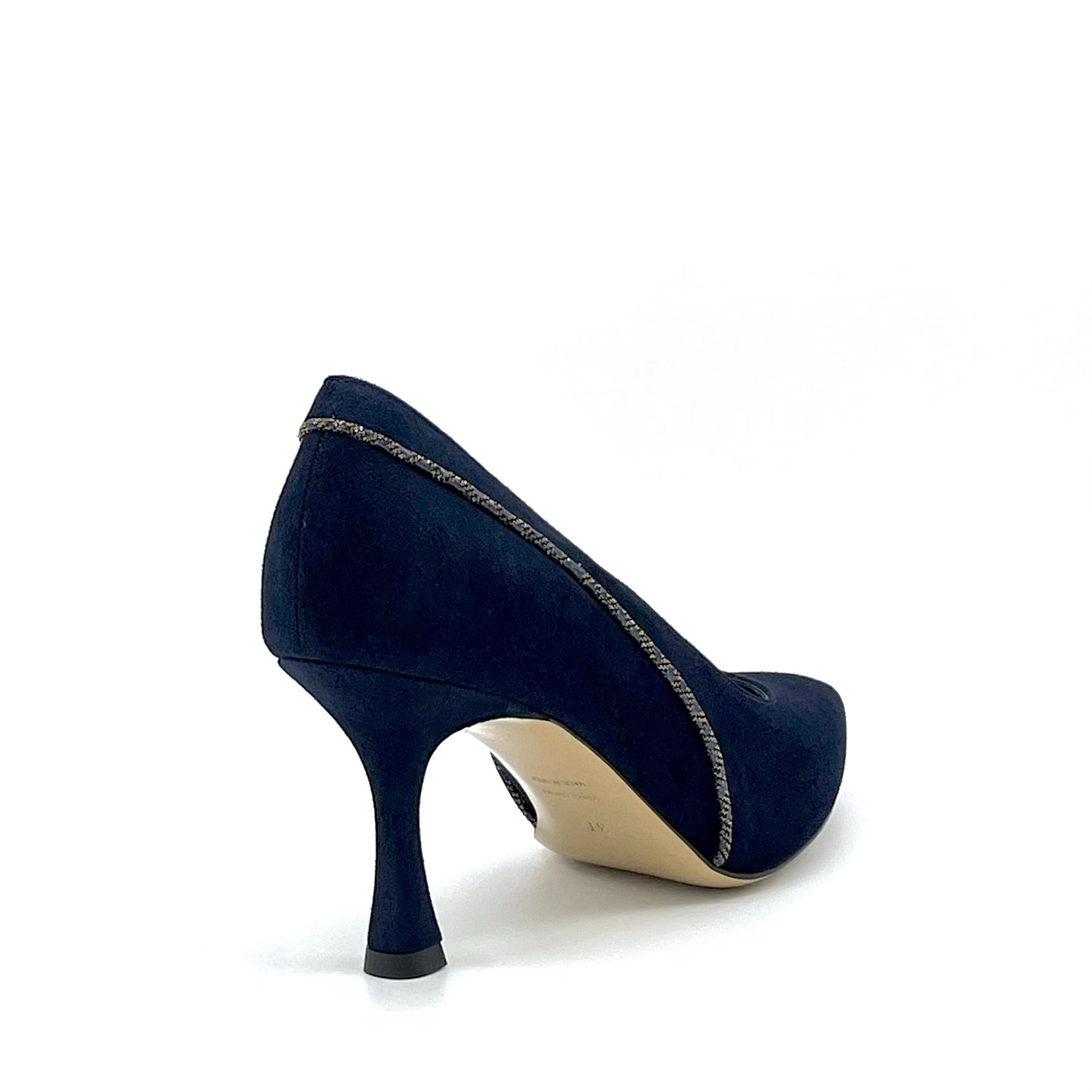 Décolleté in camoscio blu e inserto in tessuto stampato cangiante - Cod. 54503