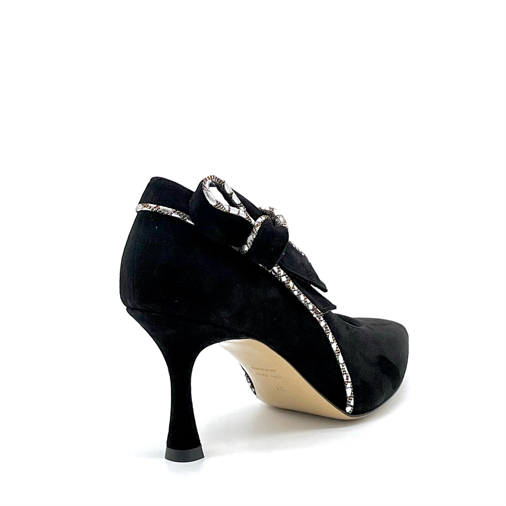 Black suede with printed silver fabric inserts  pump - Cod. 54504