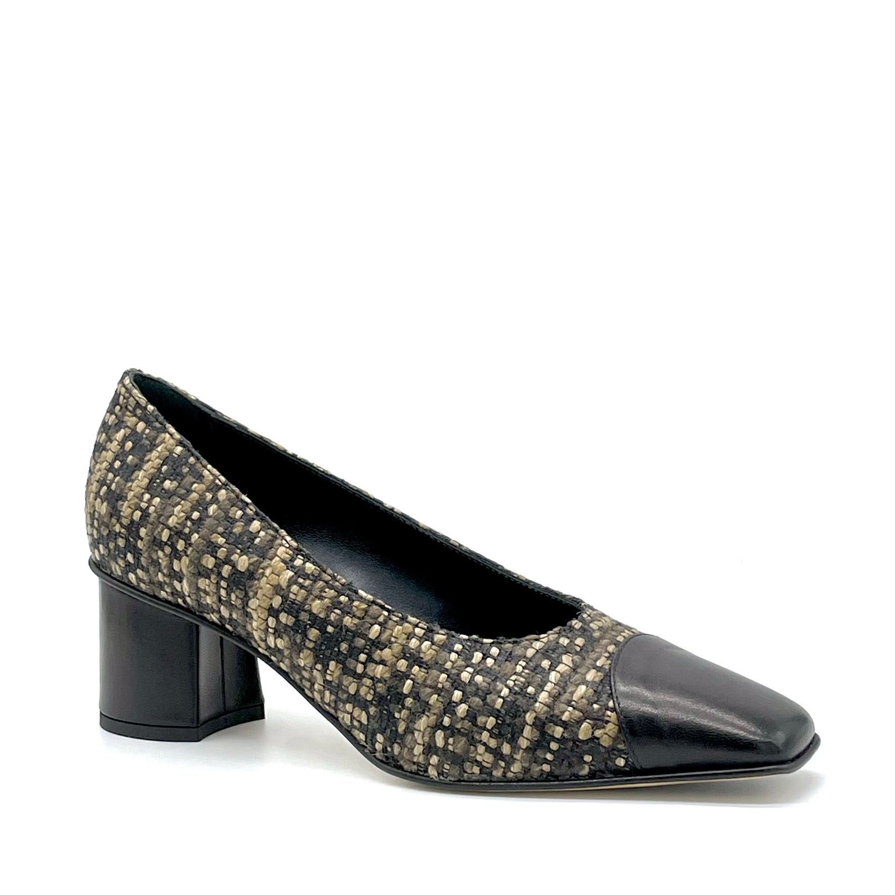 Décolleté in tessuto tweed beige e pelle nera - Cod. 54521