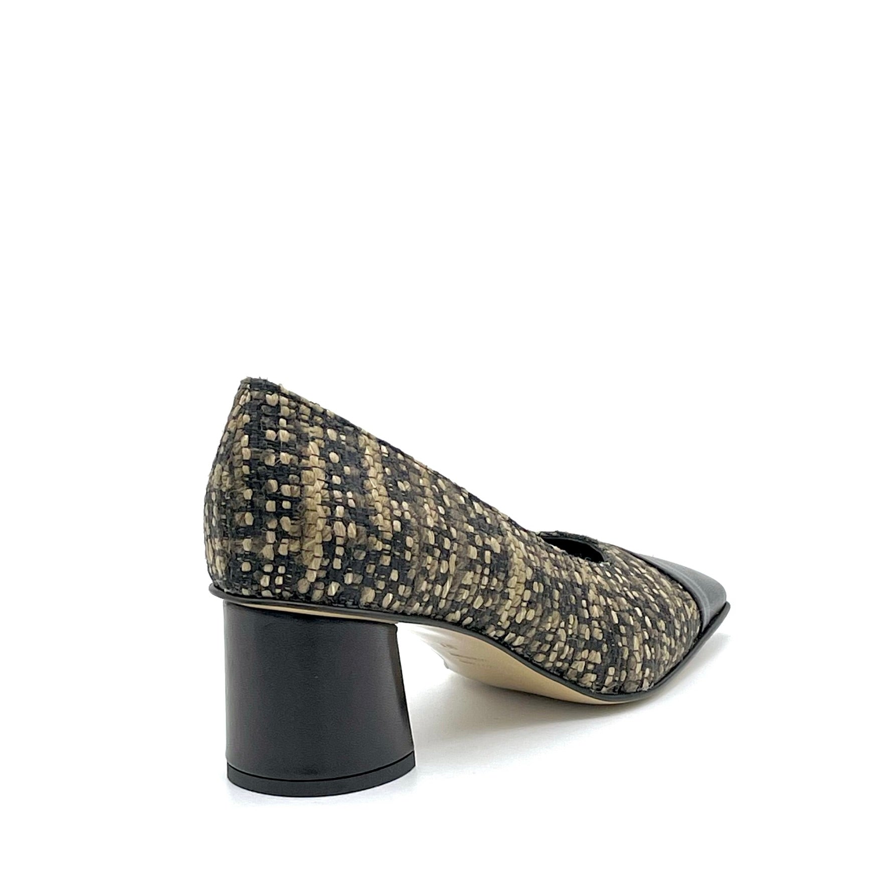 Décolleté in tessuto tweed beige e pelle nera - Cod. 54521