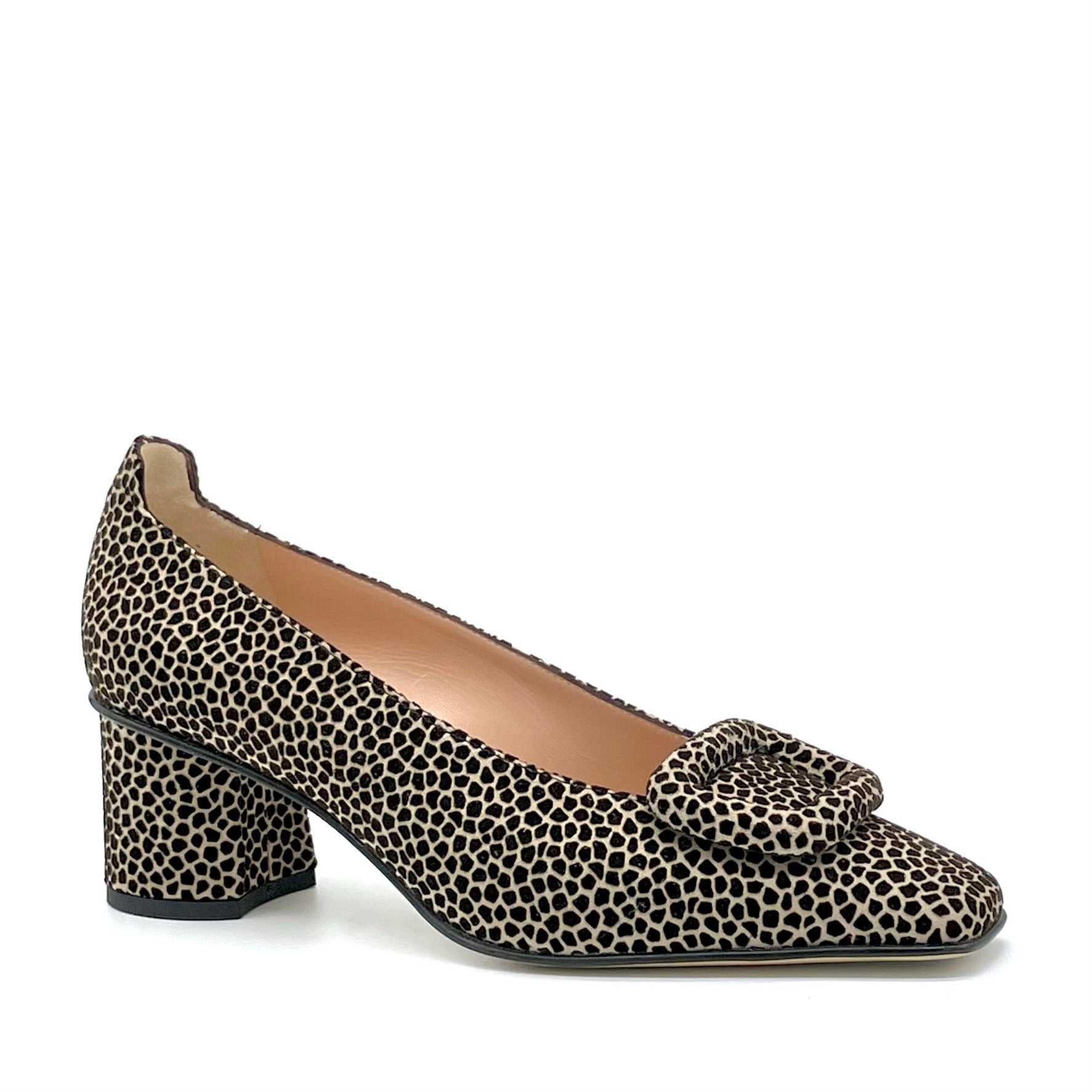 Décolleté in camoscio stampato beige e marrone con fibbia - Cod. 54523