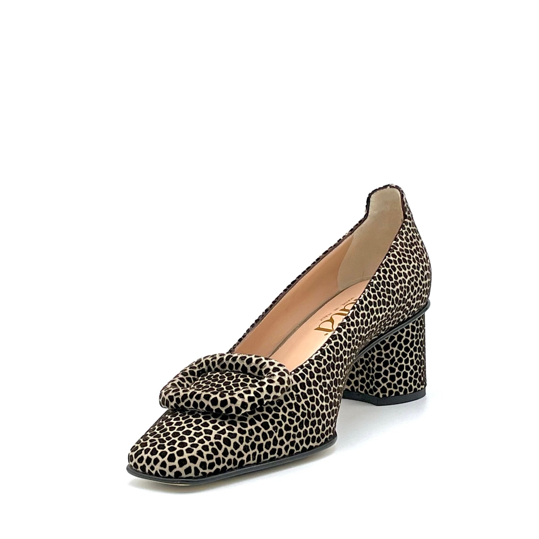 Printed beige and brown suede pump with buckle - Cod. 54523