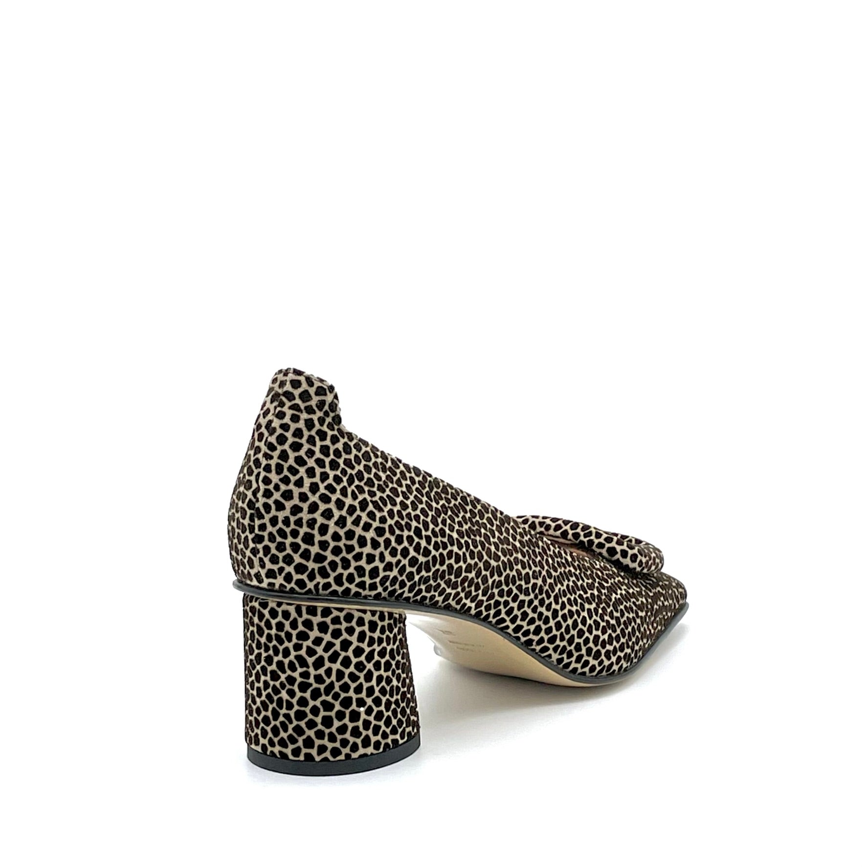 Printed beige and brown suede pump with buckle - Cod. 54523