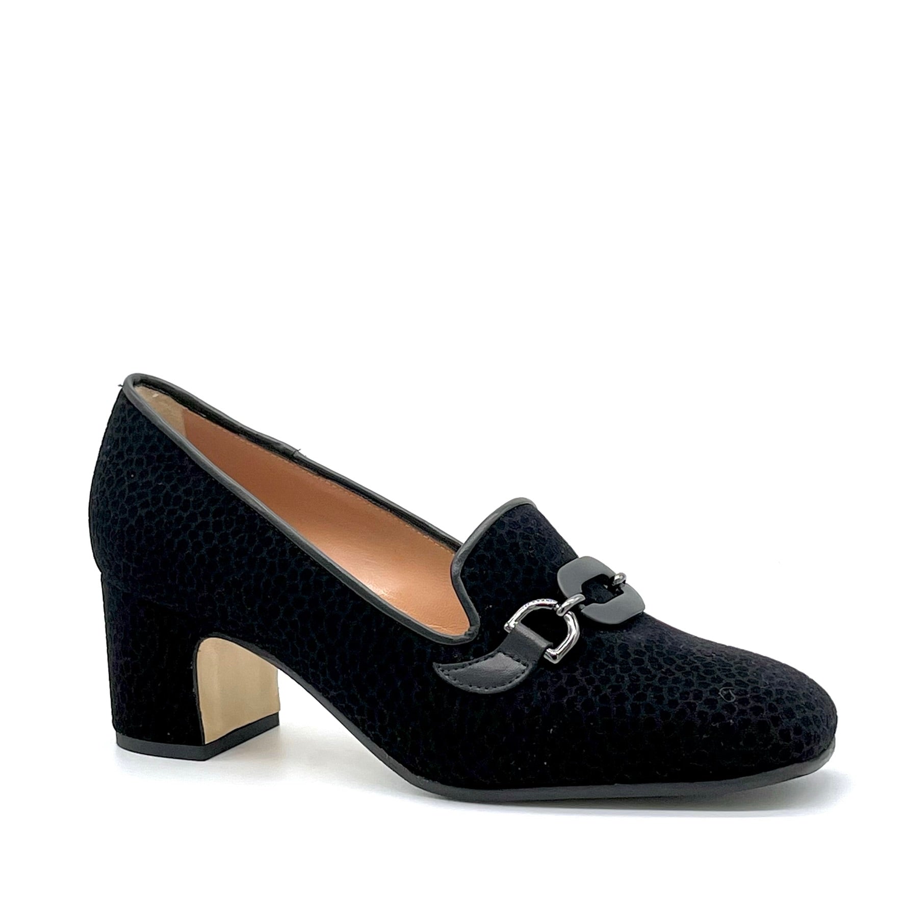 Black printed suede and black leather moccassin with silver clamp and soft insole - Cod. 74702