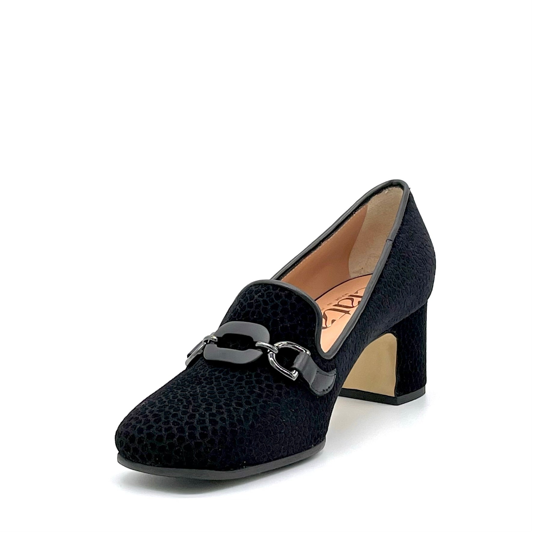 Black printed suede and black leather moccassin with silver clamp and soft insole - Cod. 74702
