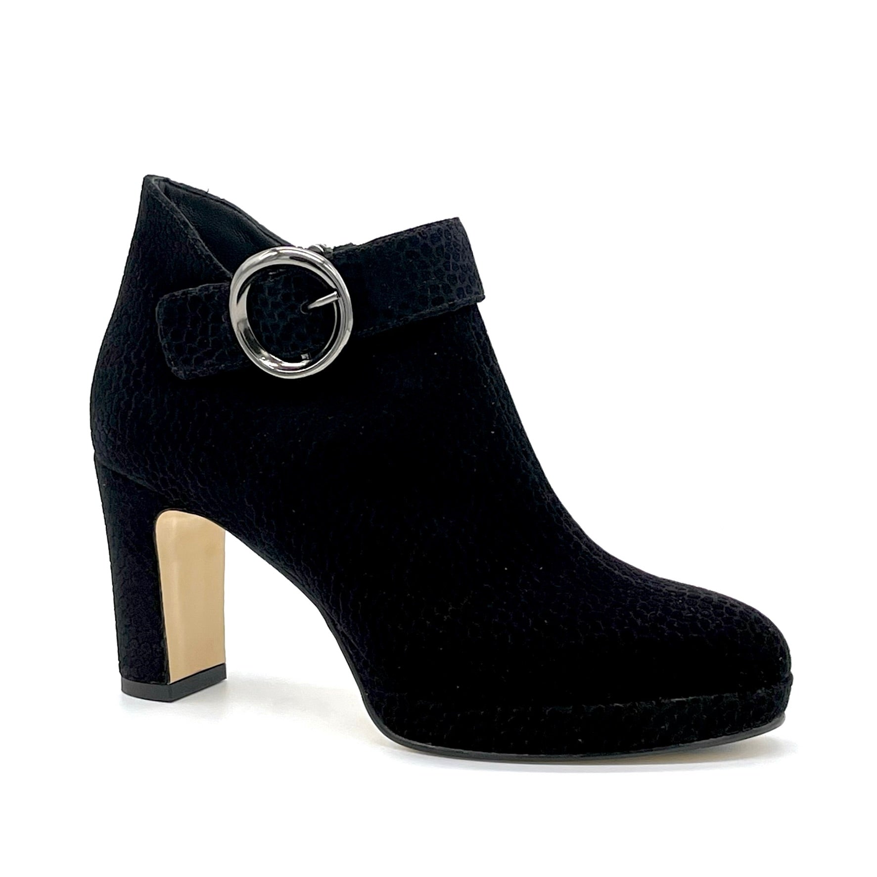 Black suede boots with golden buckle - Cod. 54536
