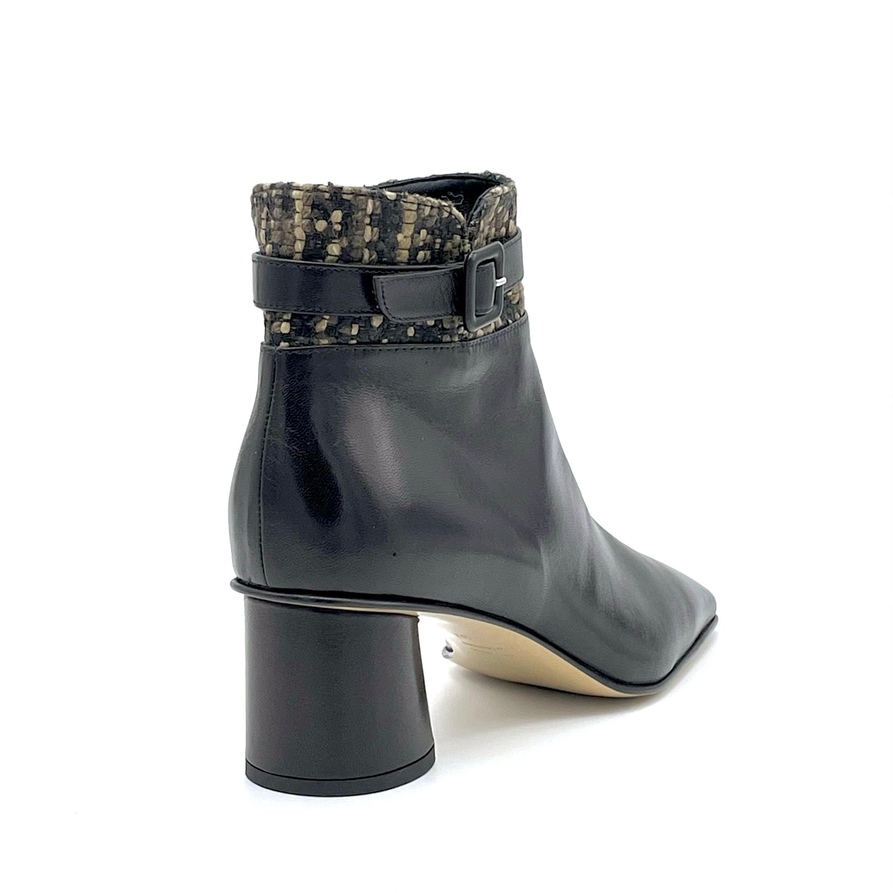 Stivaletto in pelle nera e tessuto tweed beige con fibbia - Cod. 54547