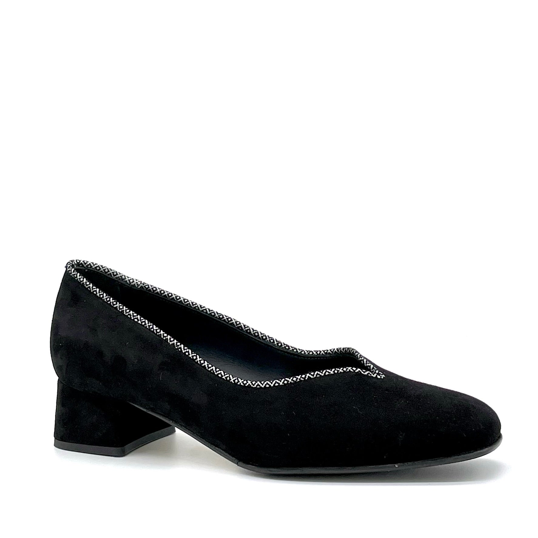 Black suede pump with silver and black printed suede inserts and soft insole - Cod. 74708