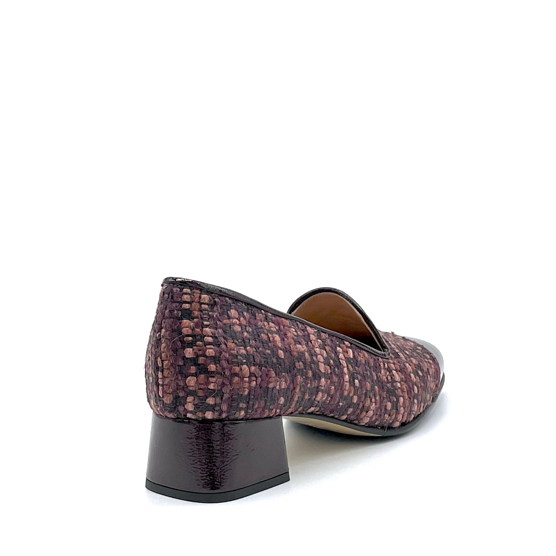 Plum patent and tweed fabric moccasin with soft insole - Cod. 74710