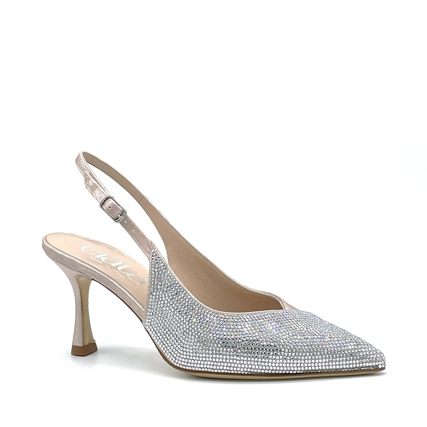 Slingback in ciniglia satinata color nude e applicazione di strass – Cod. 15103