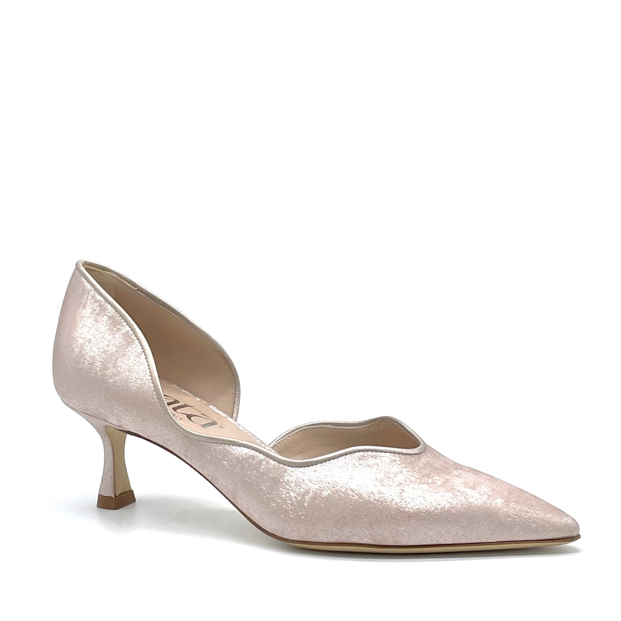 Nude satin effect chenille pump with internal opening – Cod. 15108