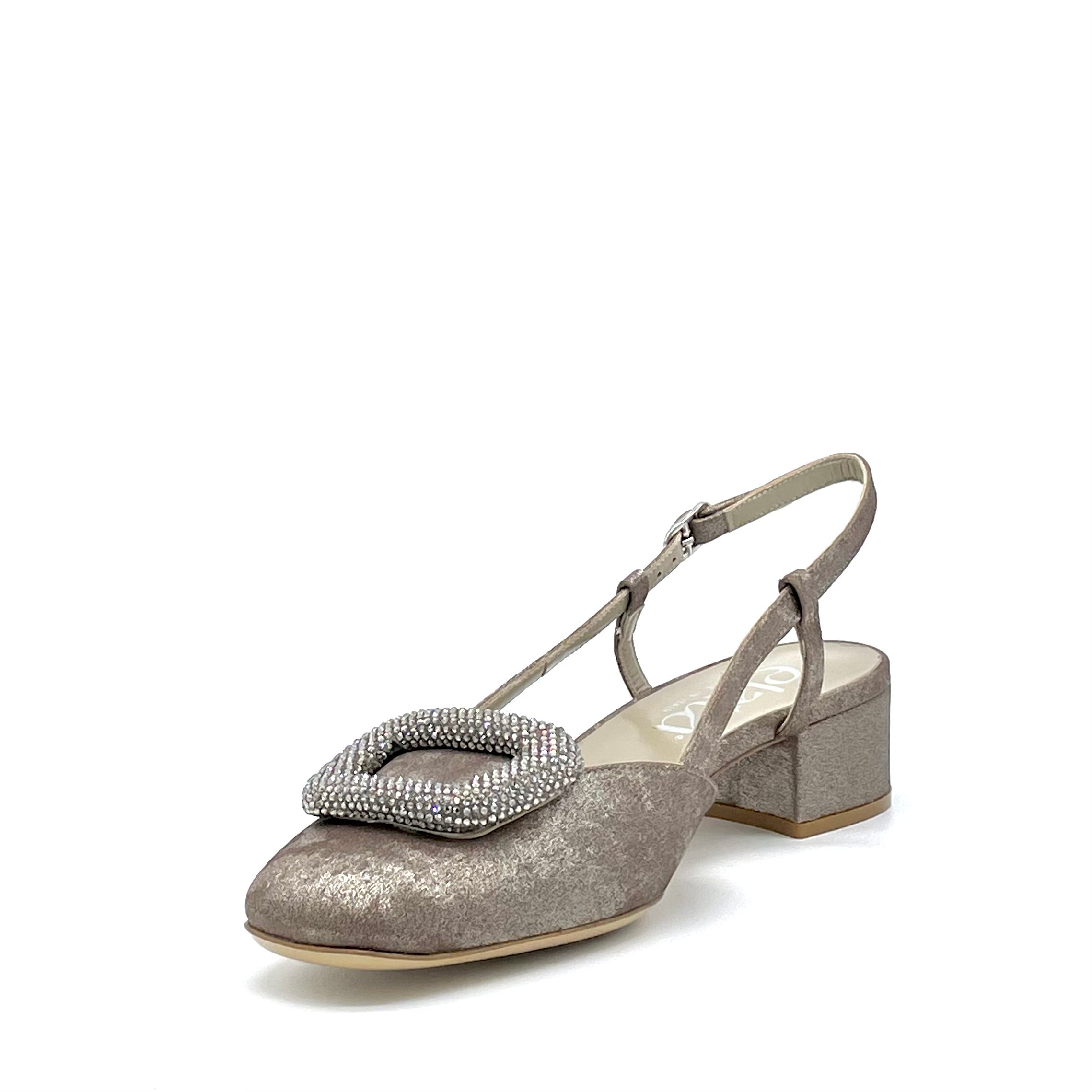 Slingback in ciniglia satinata color peltro e fibbia gioiello – Cod. 15131
