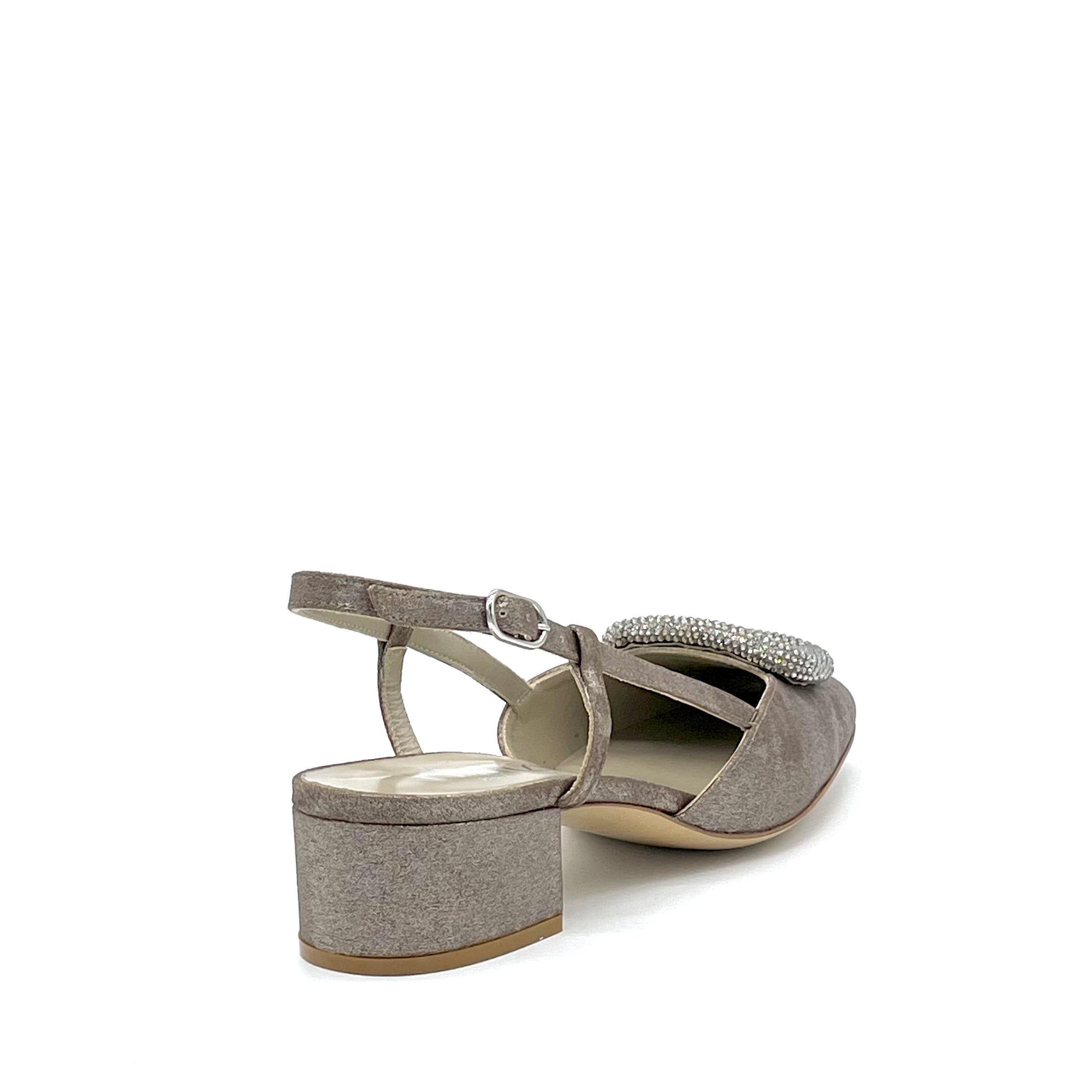 Slingback in ciniglia satinata color peltro e fibbia gioiello – Cod. 15131