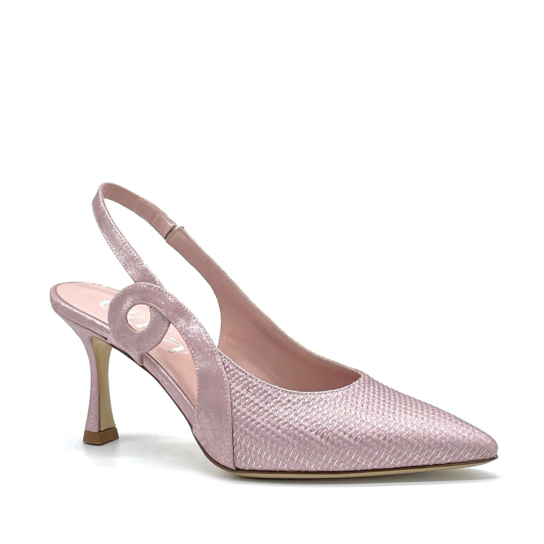 Slingback in tessuto laminato e ciniglia satinata rosa antico - Cod 15101
