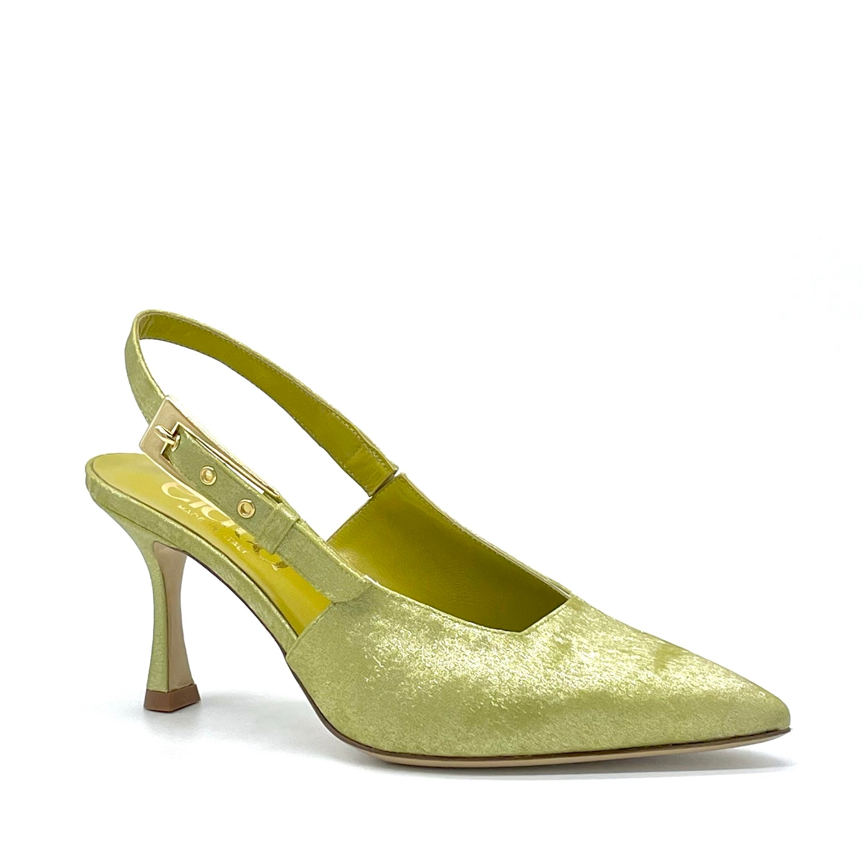 Slingback in ciniglia satinata color olio e fibbia dorata - Cod 15106