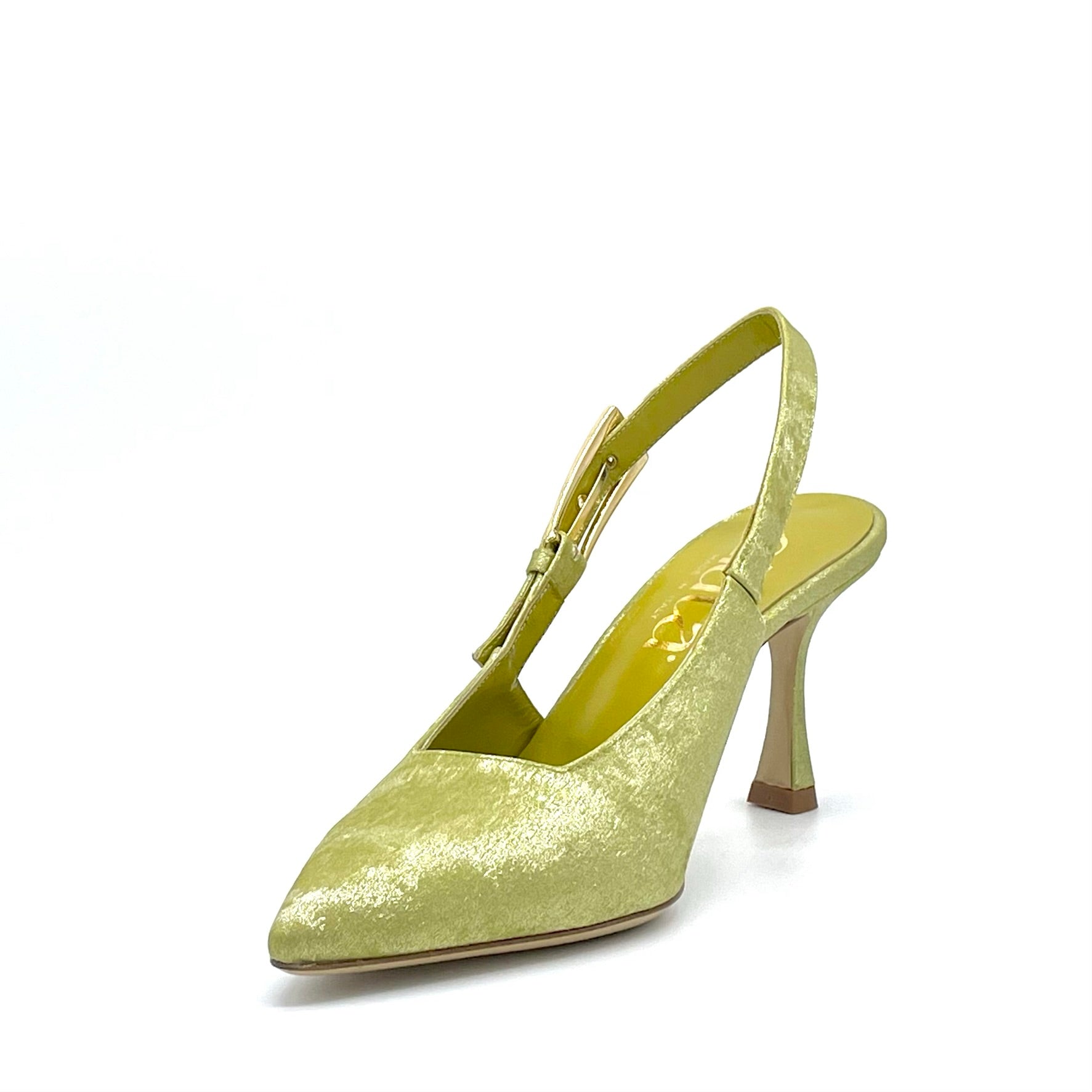 Oil color satin effect chenille slingback with golden buckle - Cod 15106