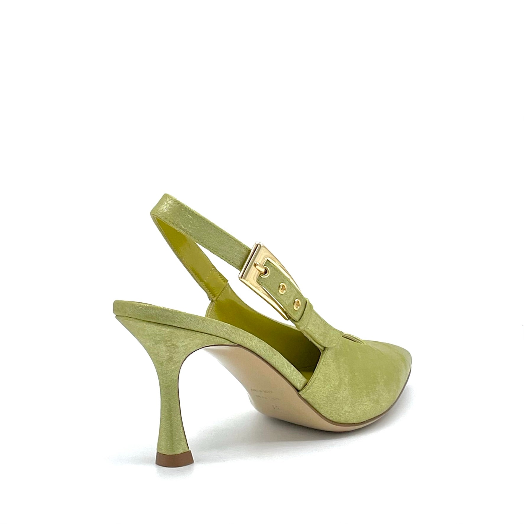 Slingback in ciniglia satinata color olio e fibbia dorata - Cod 15106