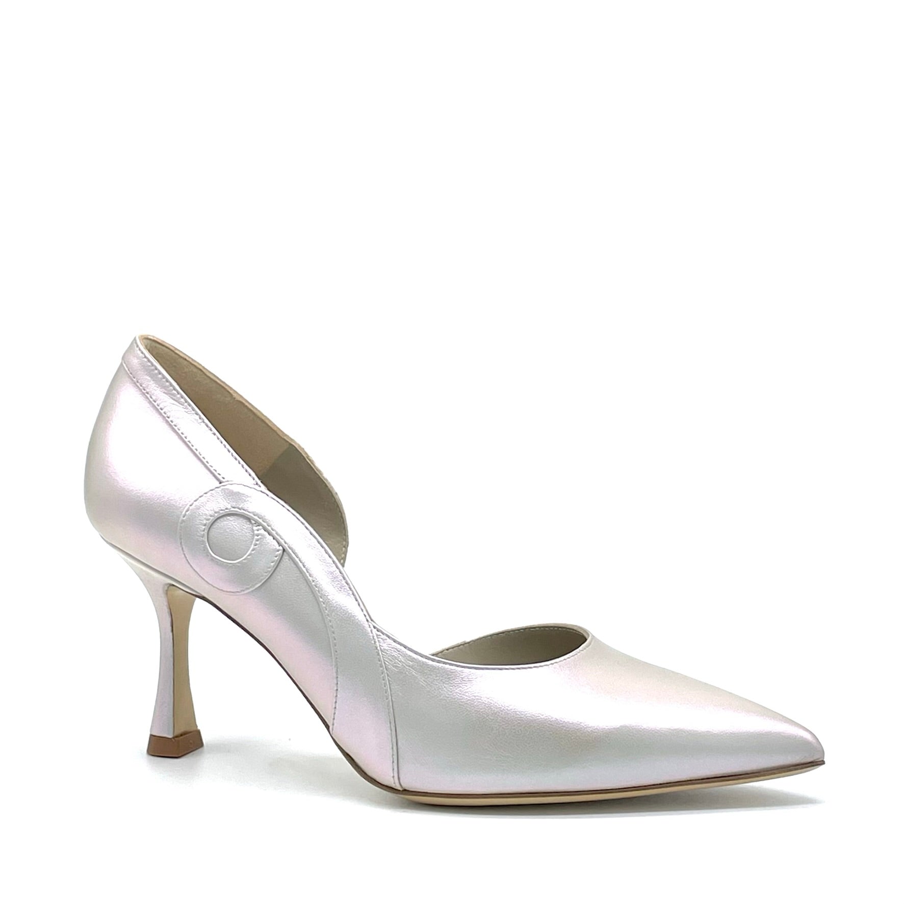 Oyster iridescent leather pump with internal opening - Cod 15107