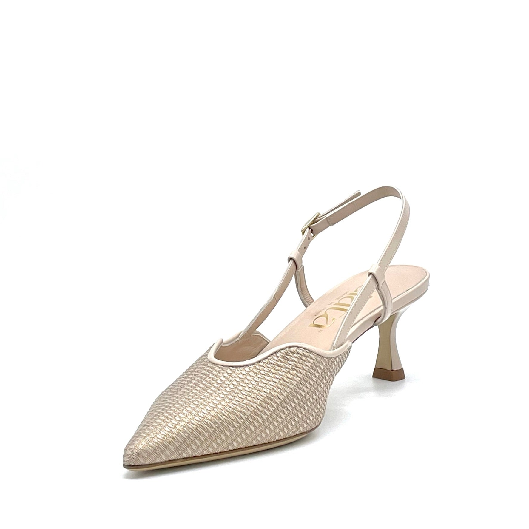 Sand color laminate fabric and leather slingback – Cod. 15110