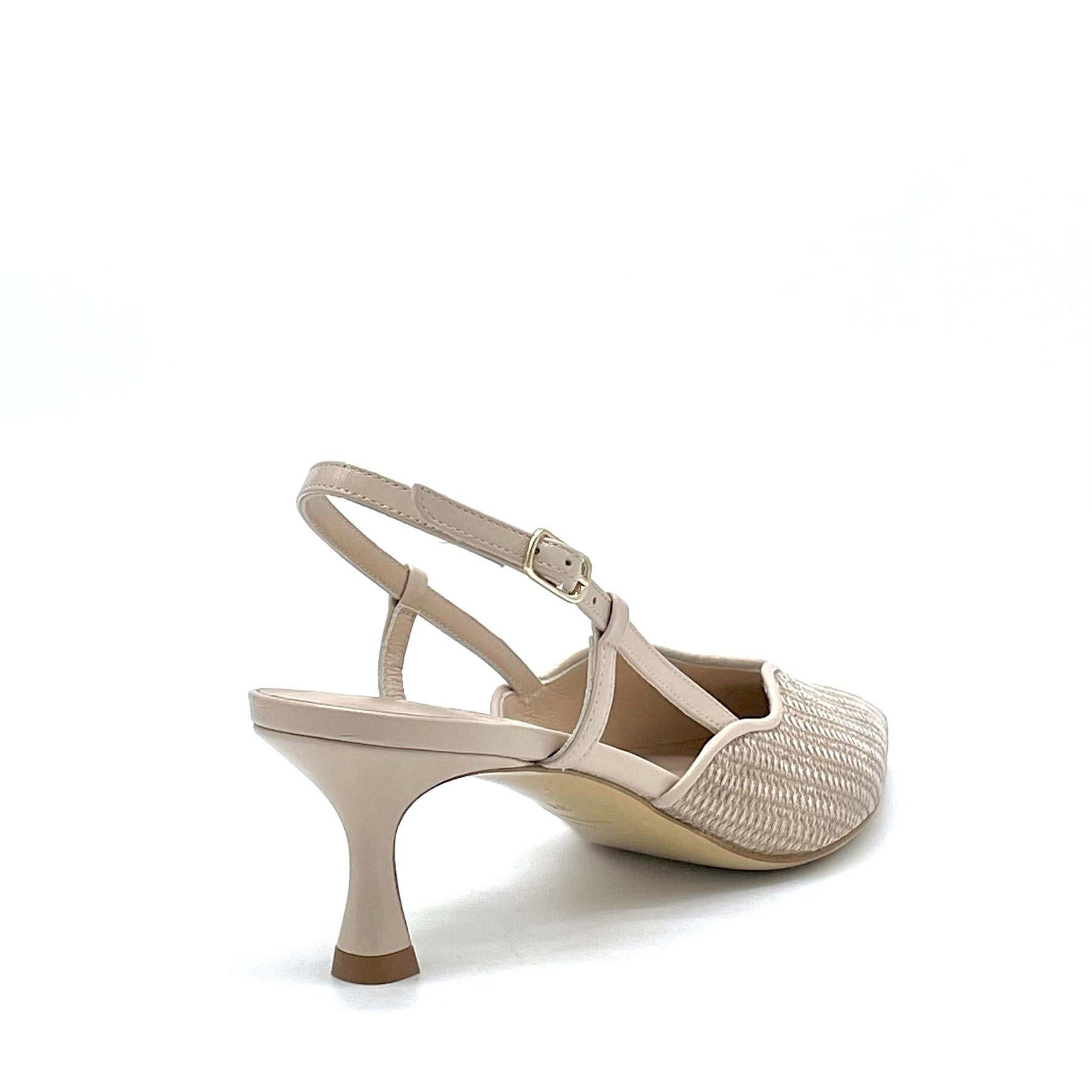 Slingback in tessuto laminato e pelle color sabbia – Cod. 15110