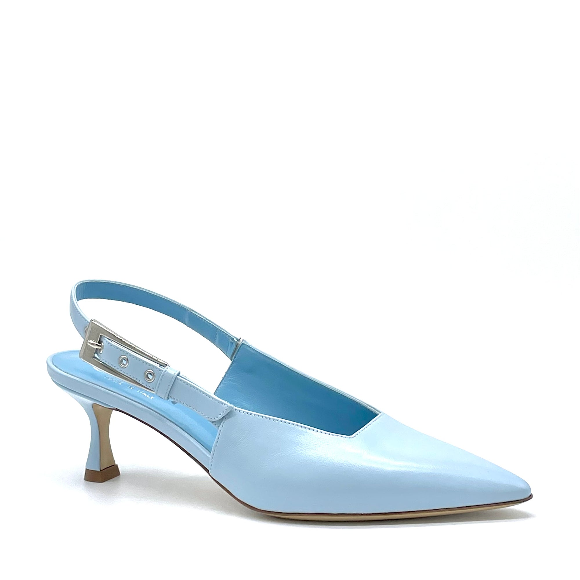 Light blue leather slingback with silver buckle – Cod. 15112-1