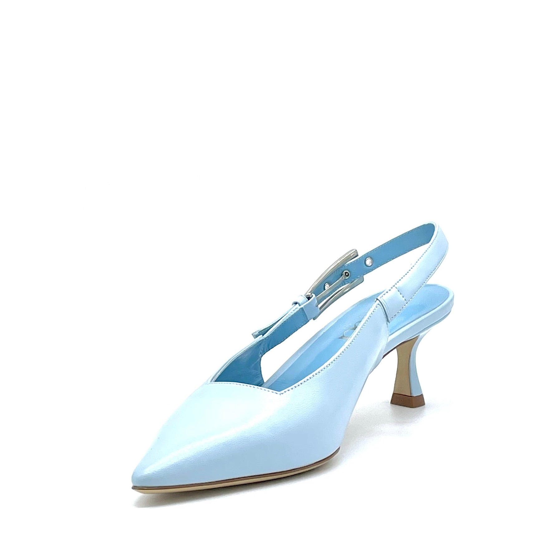Slingback in pelle celeste e fibbia argento – Cod. 15112-1