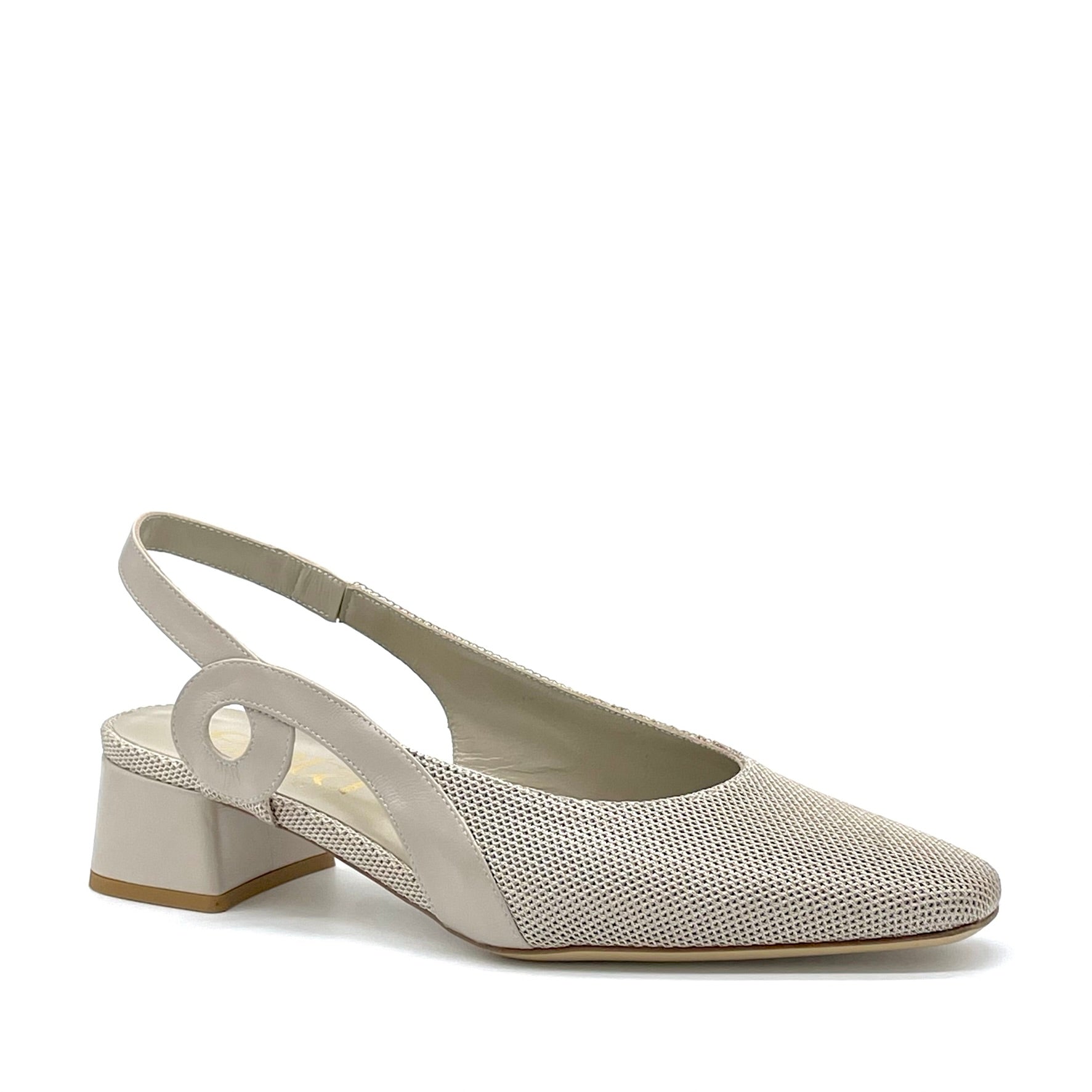 Slingback in pelle tortora e tessuto beige – Cod. 15121